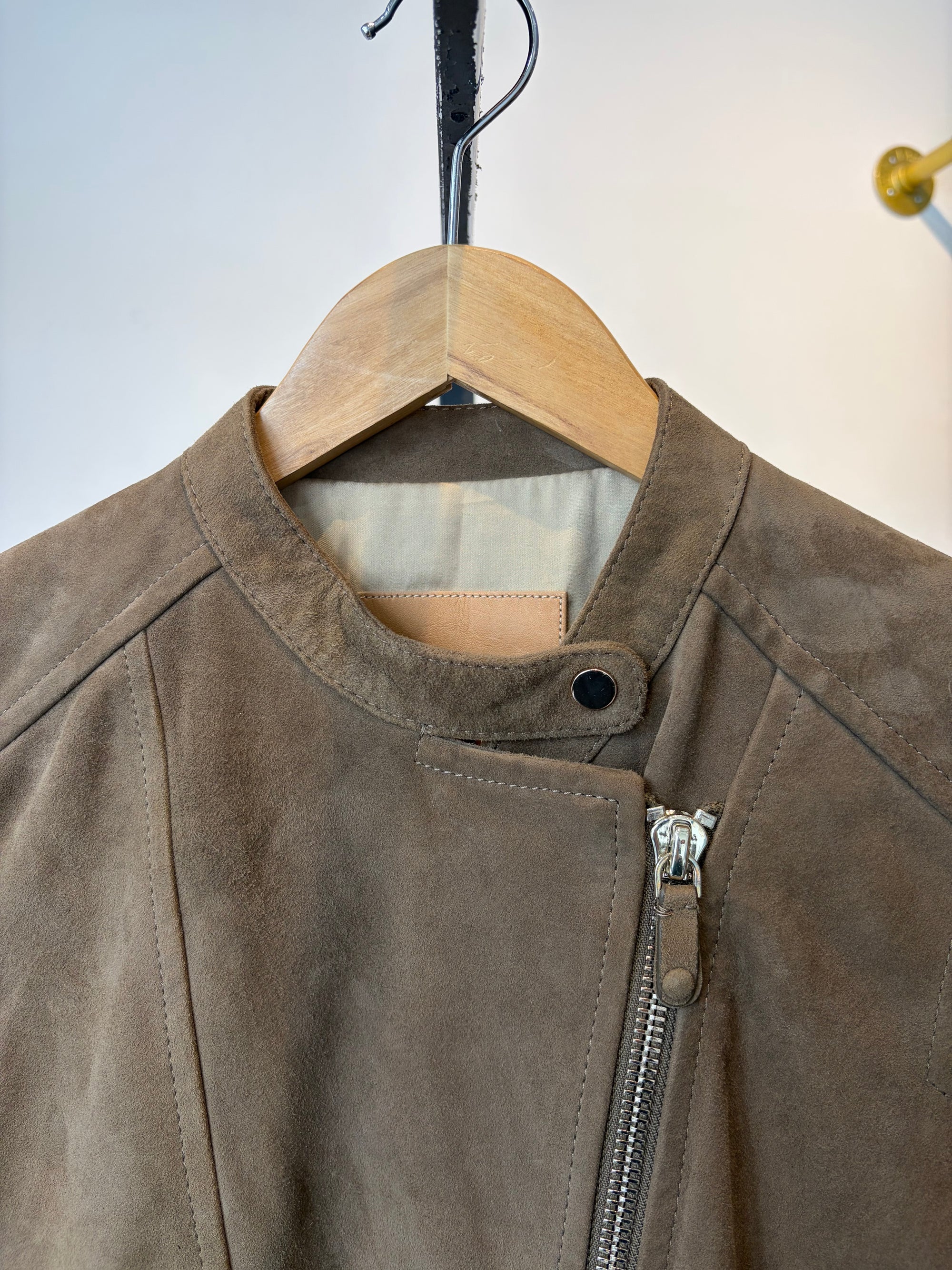 Massimo Dutti Suede Biker Jacket, Taupe, XS