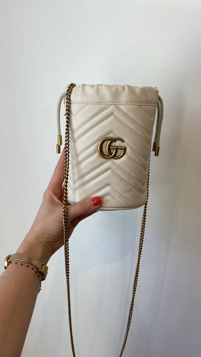 Gucci Mini Marmont Matelasse Bucket Bag White The Recollective