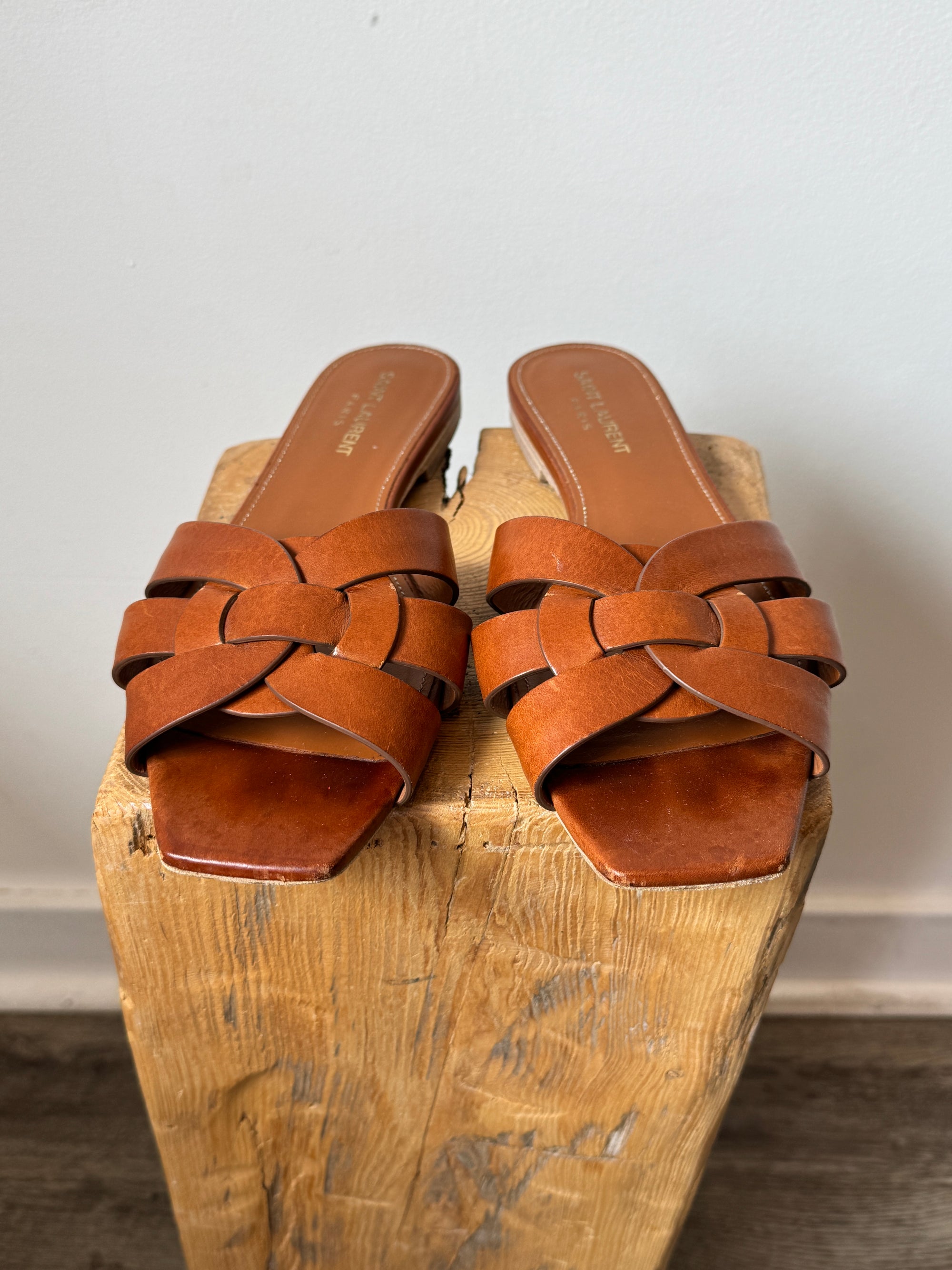 Saint Laurent Tribute Flat Slides Brown, 39