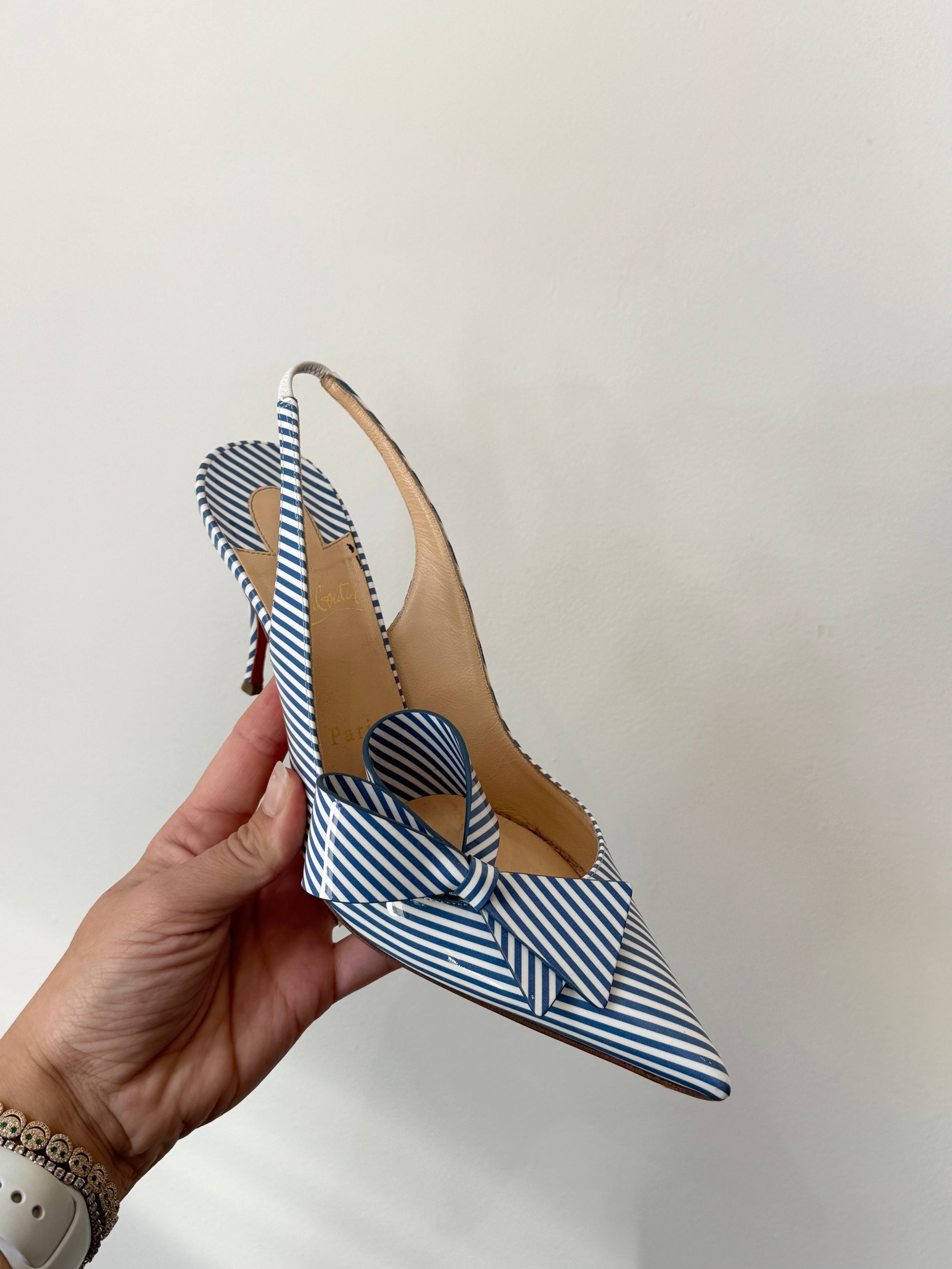 Christian Louboutin Clare Nodo 80 Pumps,  Blue White, 38