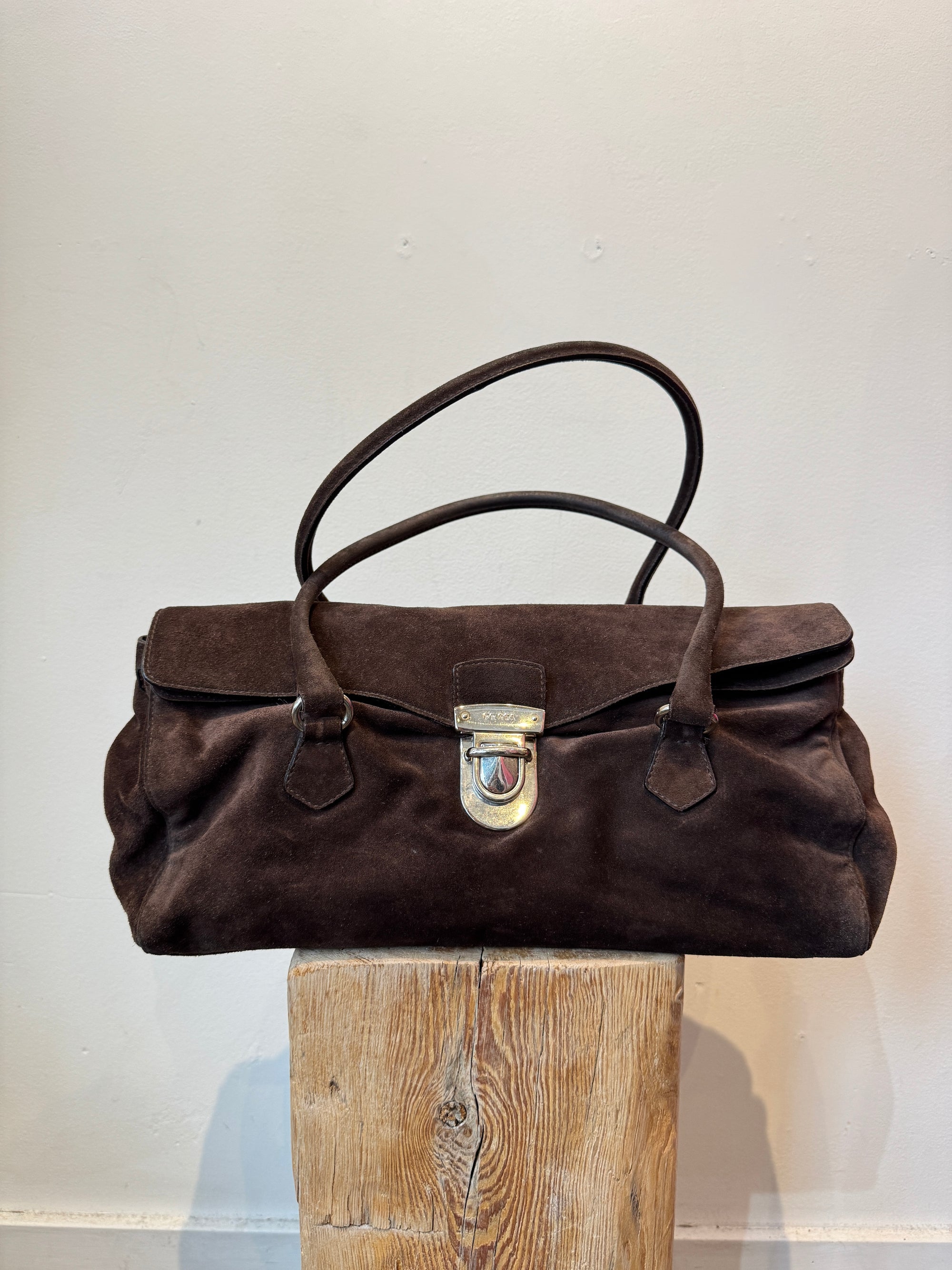 Prada Moro Suede Camoscio Easy Shoulder Bag, Brown