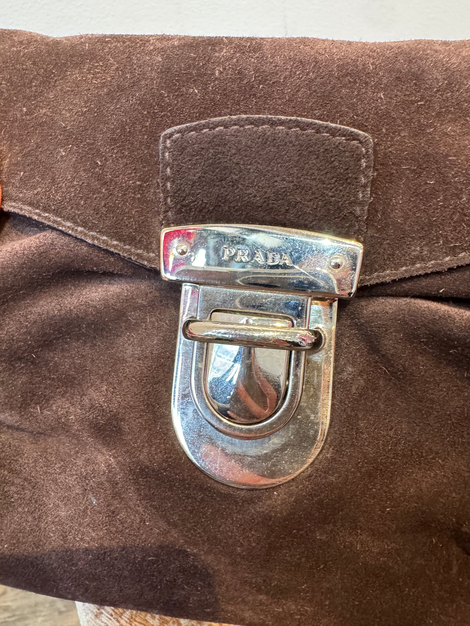 Prada Moro Suede Camoscio Easy Shoulder Bag, Brown