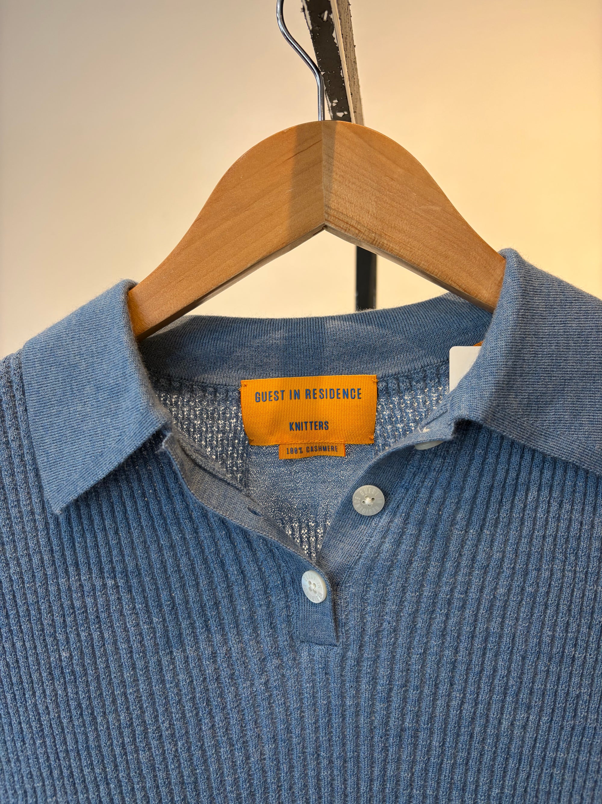 Guest in Residence Shrunken Cashmere Polo Top, Blue, Small