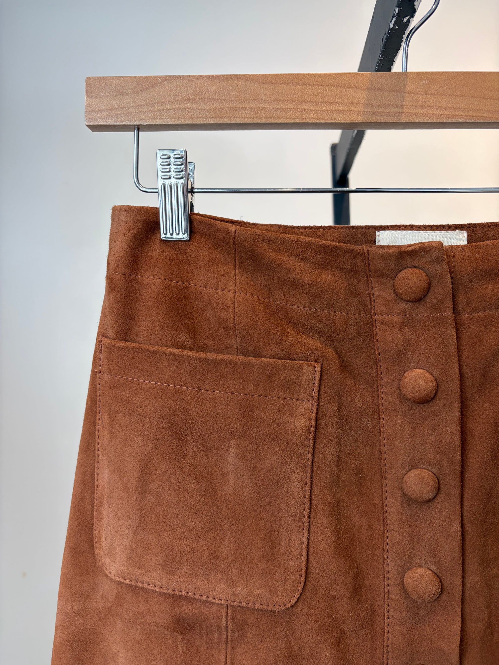 Sézane Nehir Suede Leather Skirt, Caramel, 34