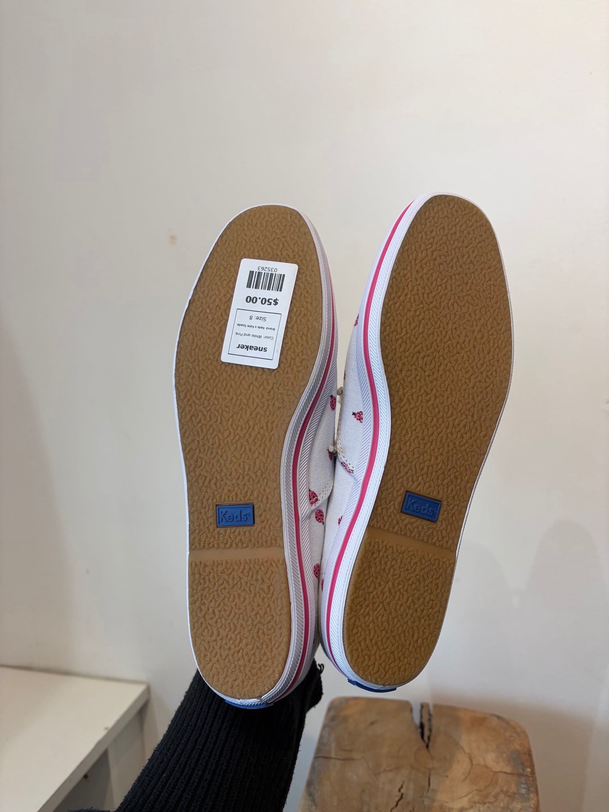 Keds x Kate Spade,White and Pink Ladybug Print, W8