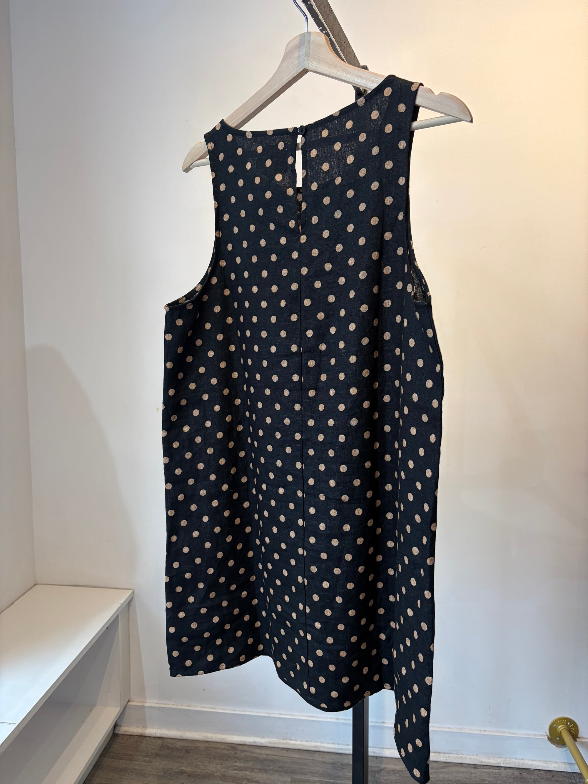 Reformation Sleeveless Dress, Black/Polka Dot