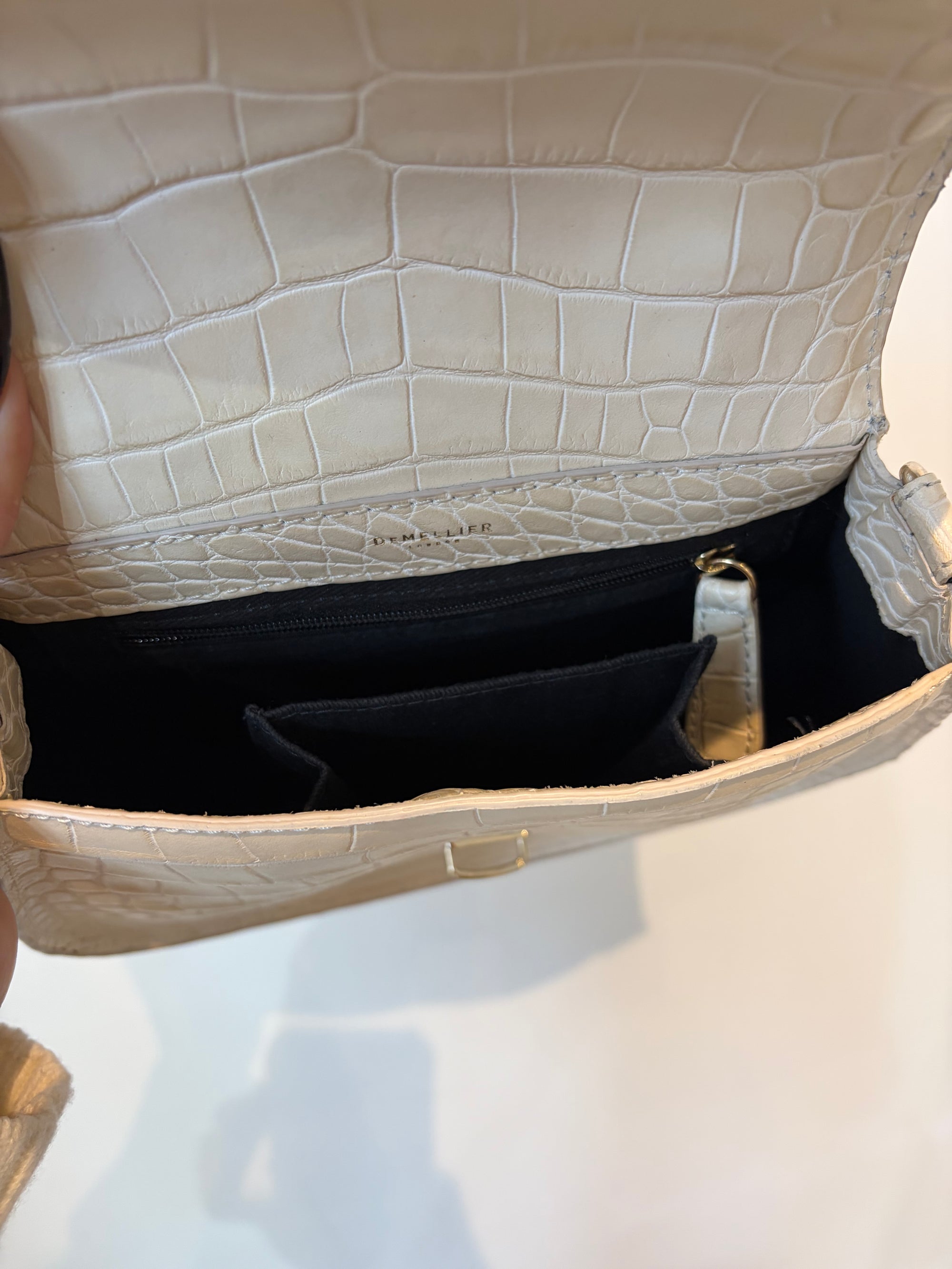 DeMellier Croc Effect Mini Venice Saddlebag, Cream