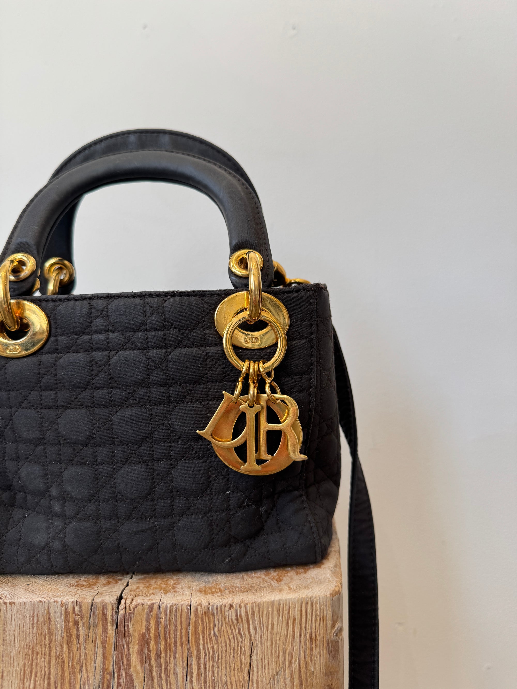 Christian Dior Cannage Lady Dior Mini Bag, Charcoal Grey