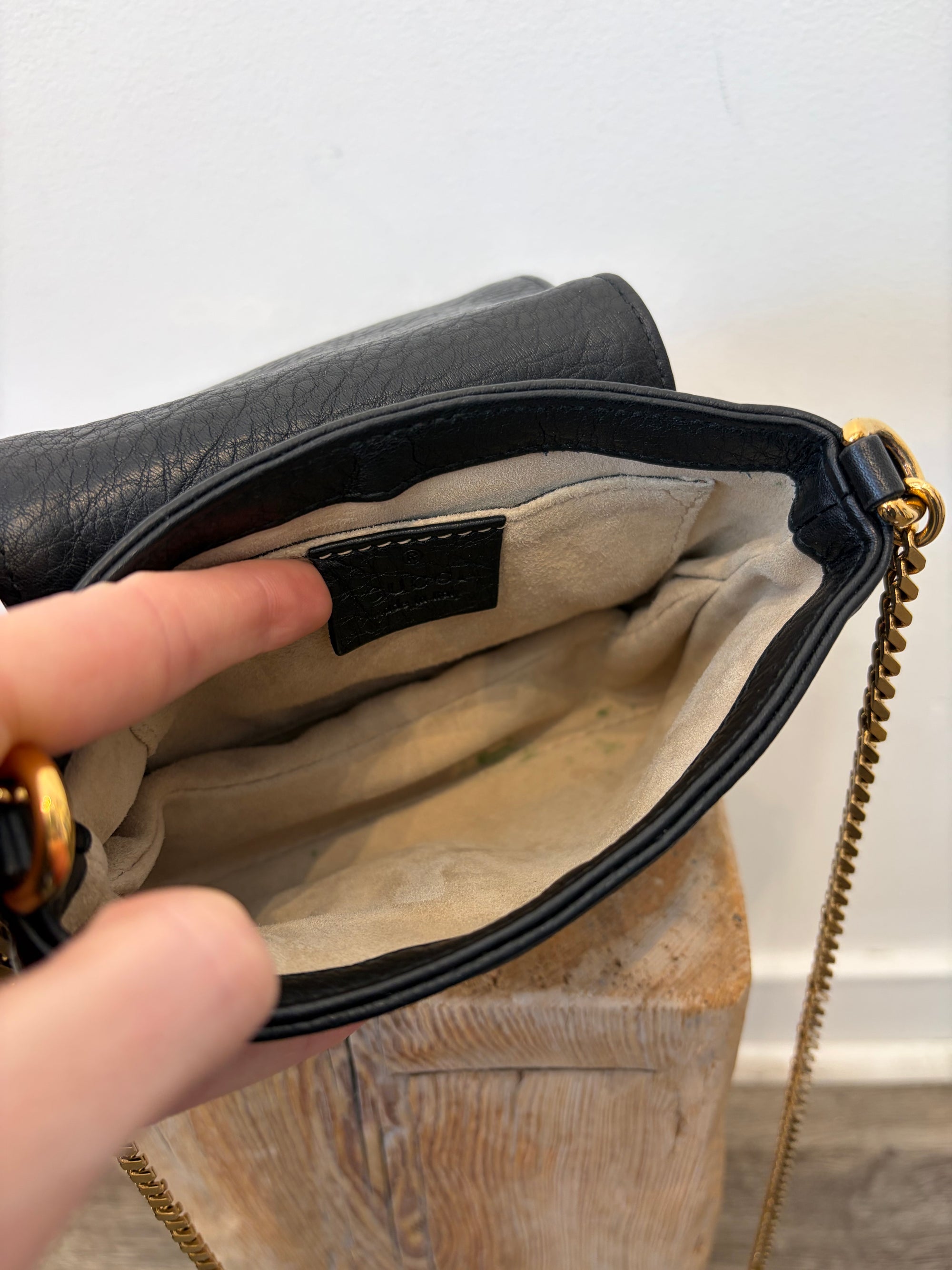Gucci ‘1973’ Pebbled Leather Small Crossbody Bag, Black