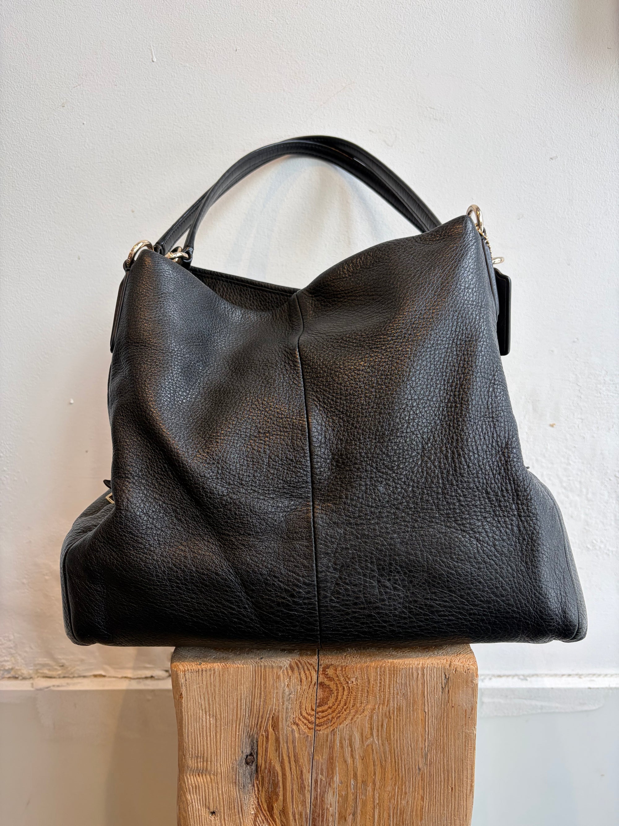 Coach Madison Pheobe Pebbled Leather Shoulder Bag, Black