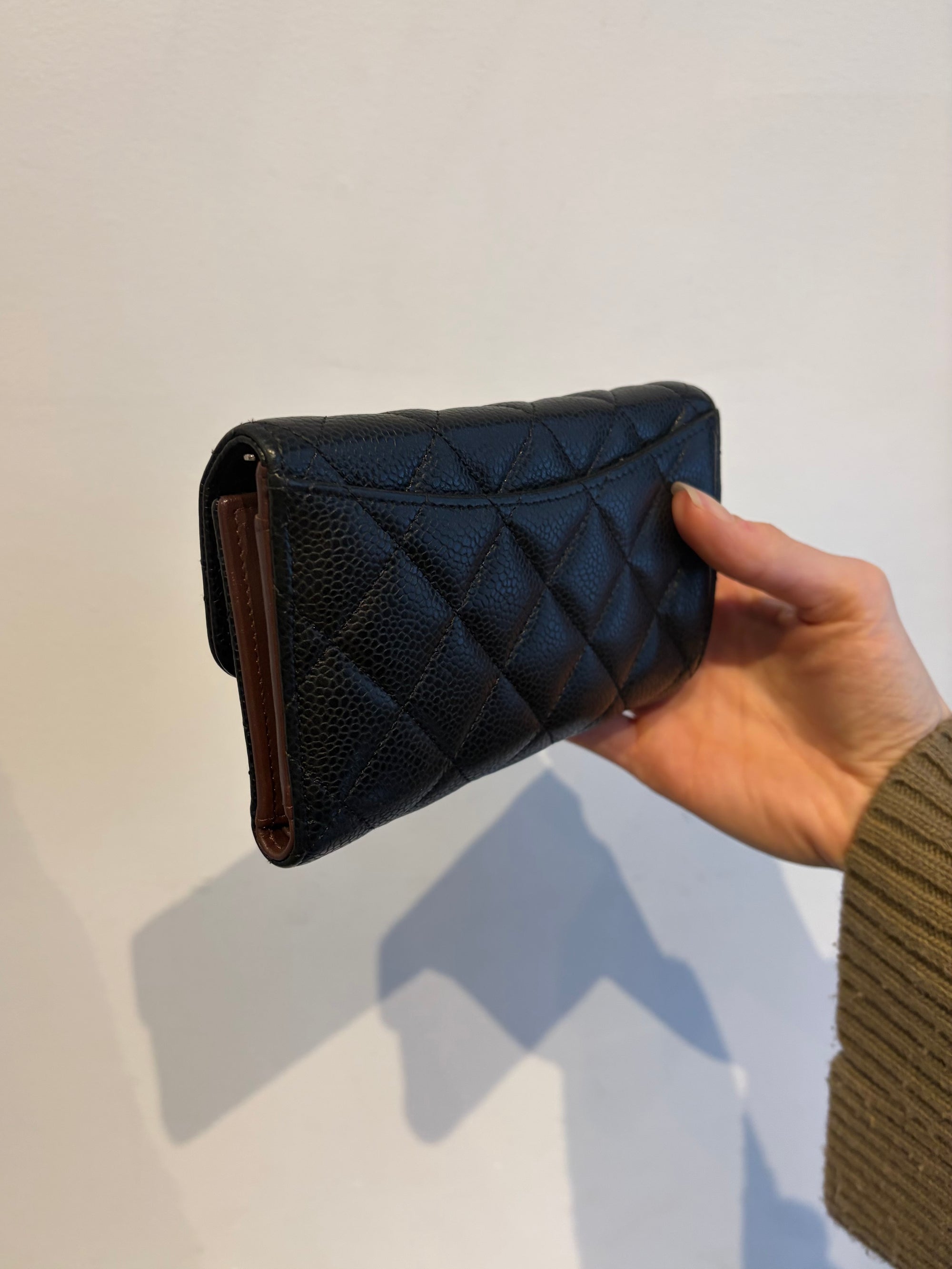 Chanel 2022 Quilted Caviar Wallet, Black