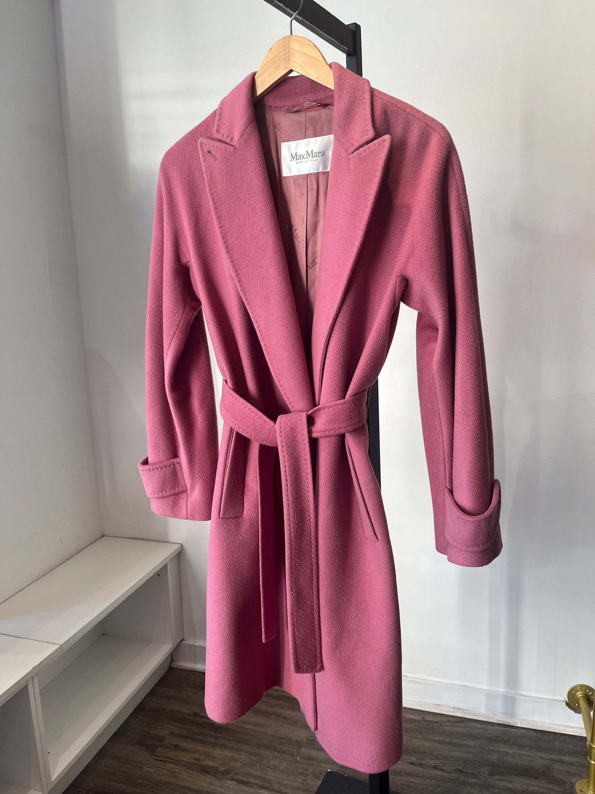 MaxMara Belted Midi Coat, Pink, 8