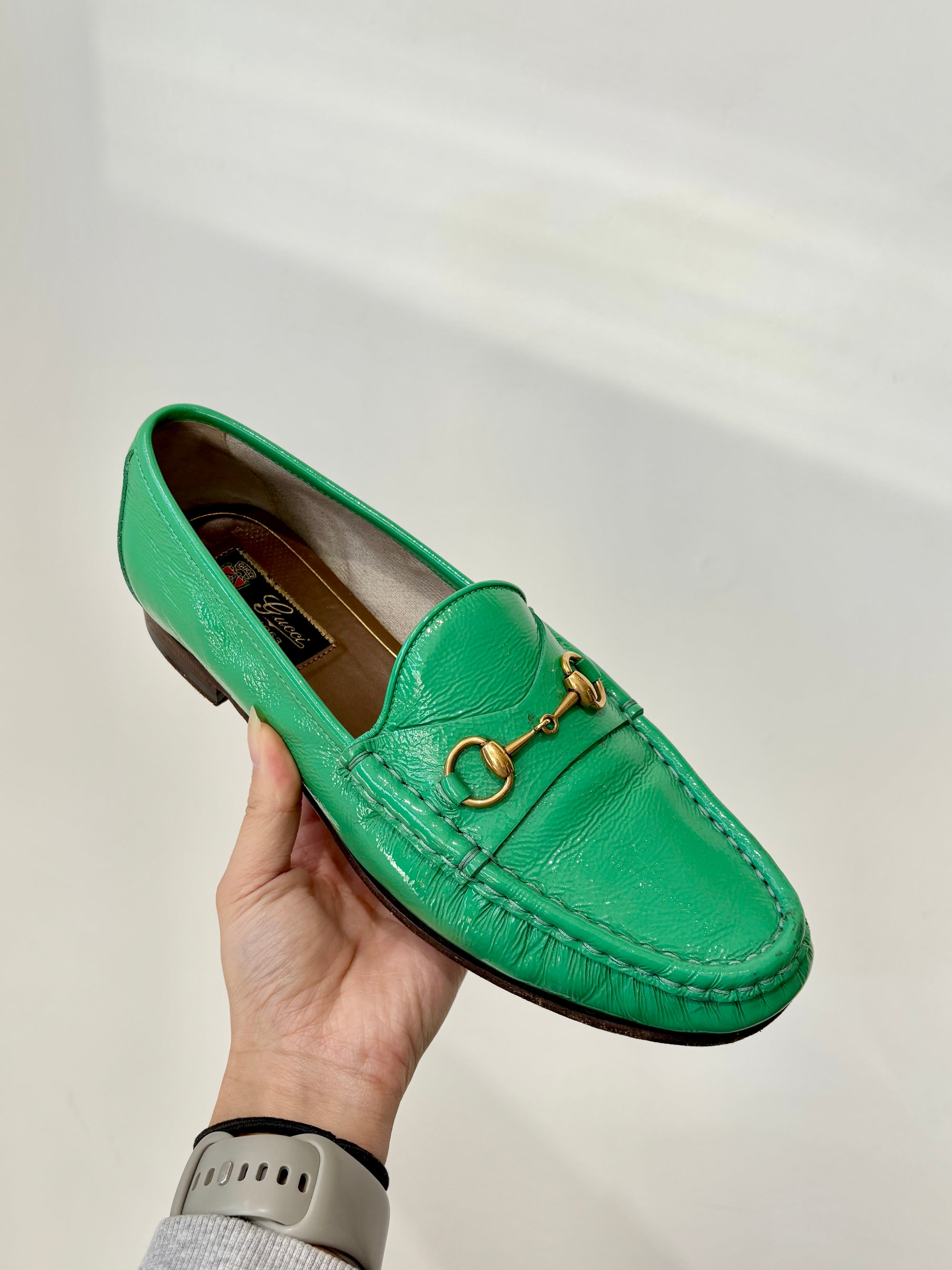 Gucci horsebit leather loafers, Green , 38.5