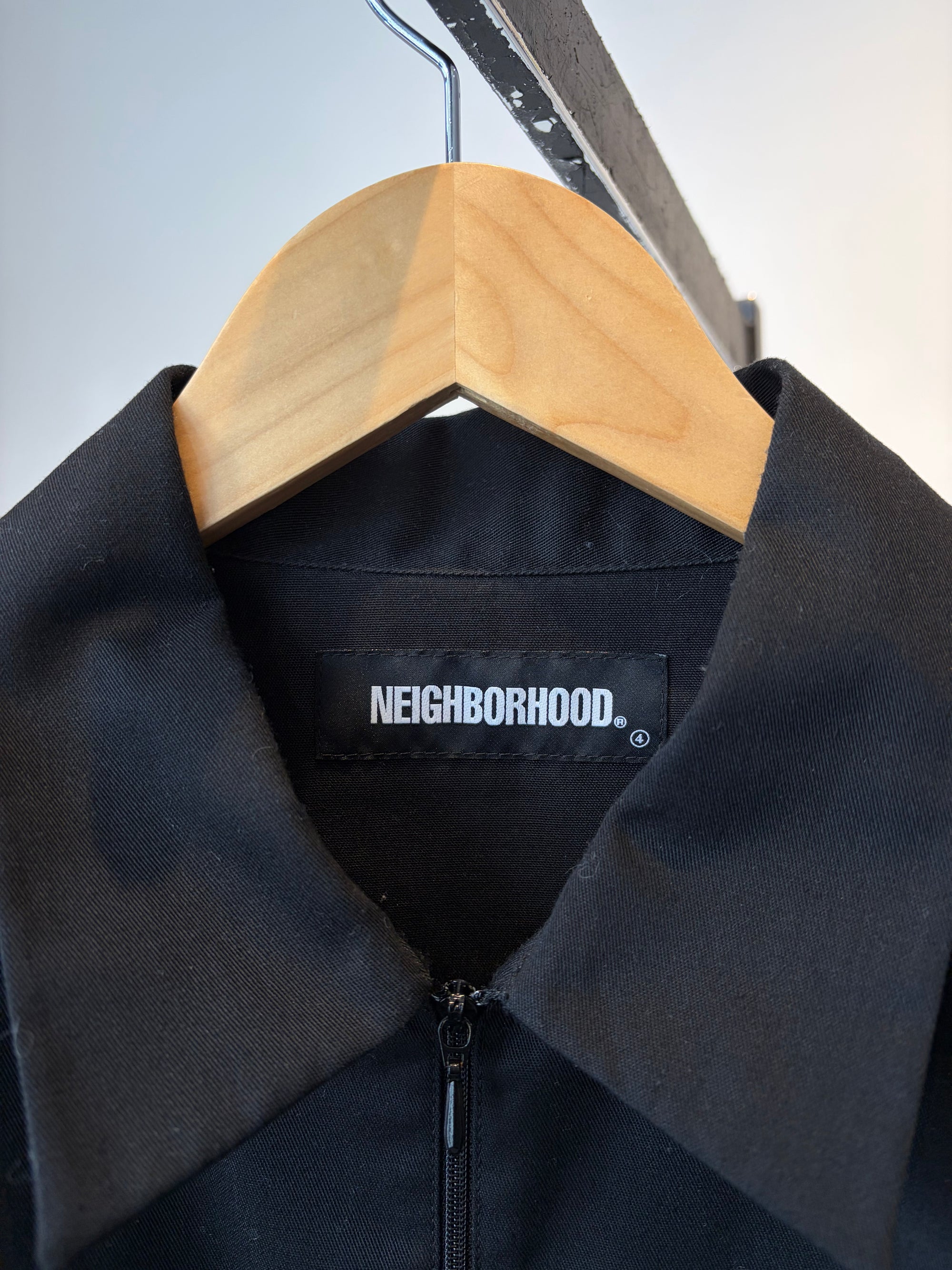 Neighborhood cotton quarter zip pullover jacket, Black, 4