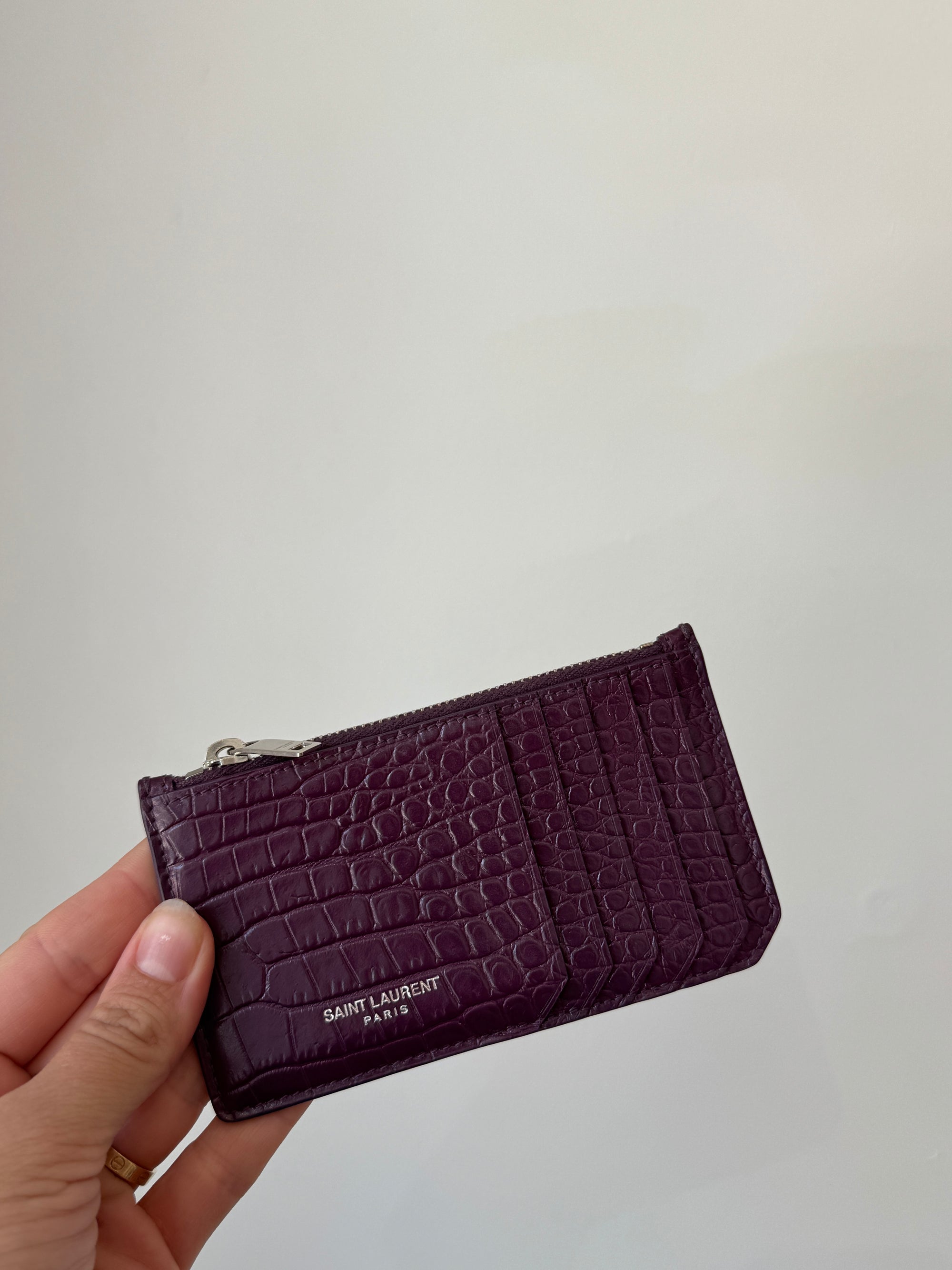 Saint Laurent Croc Card Case Purple
