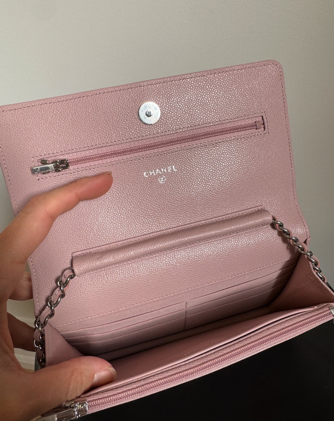 Chanel Wallet on Chain, 2023, Caviar Quilted Leather,  Pink with Silver Hardware