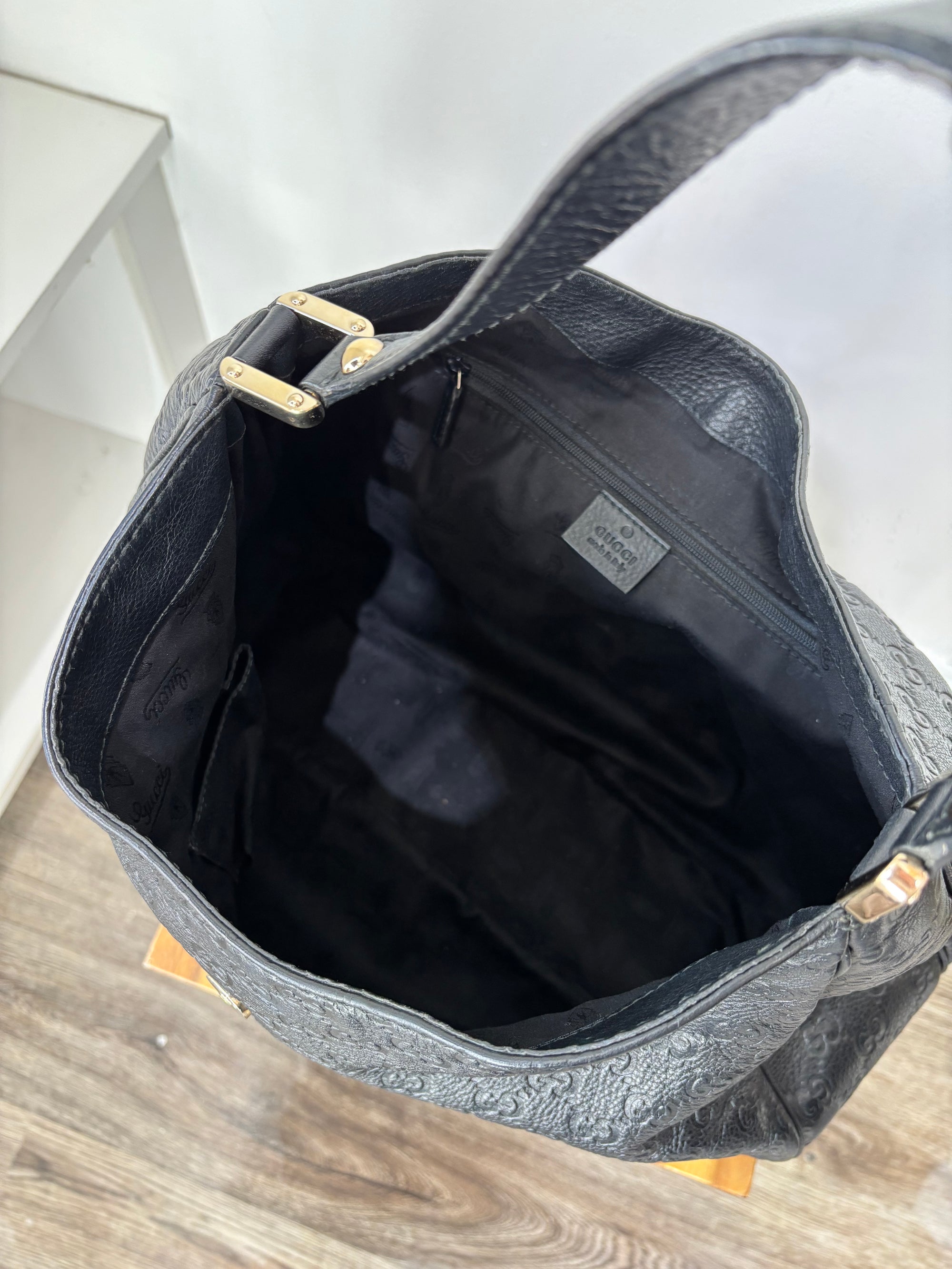 Gucci Guccissima Black Leather Hobo Black