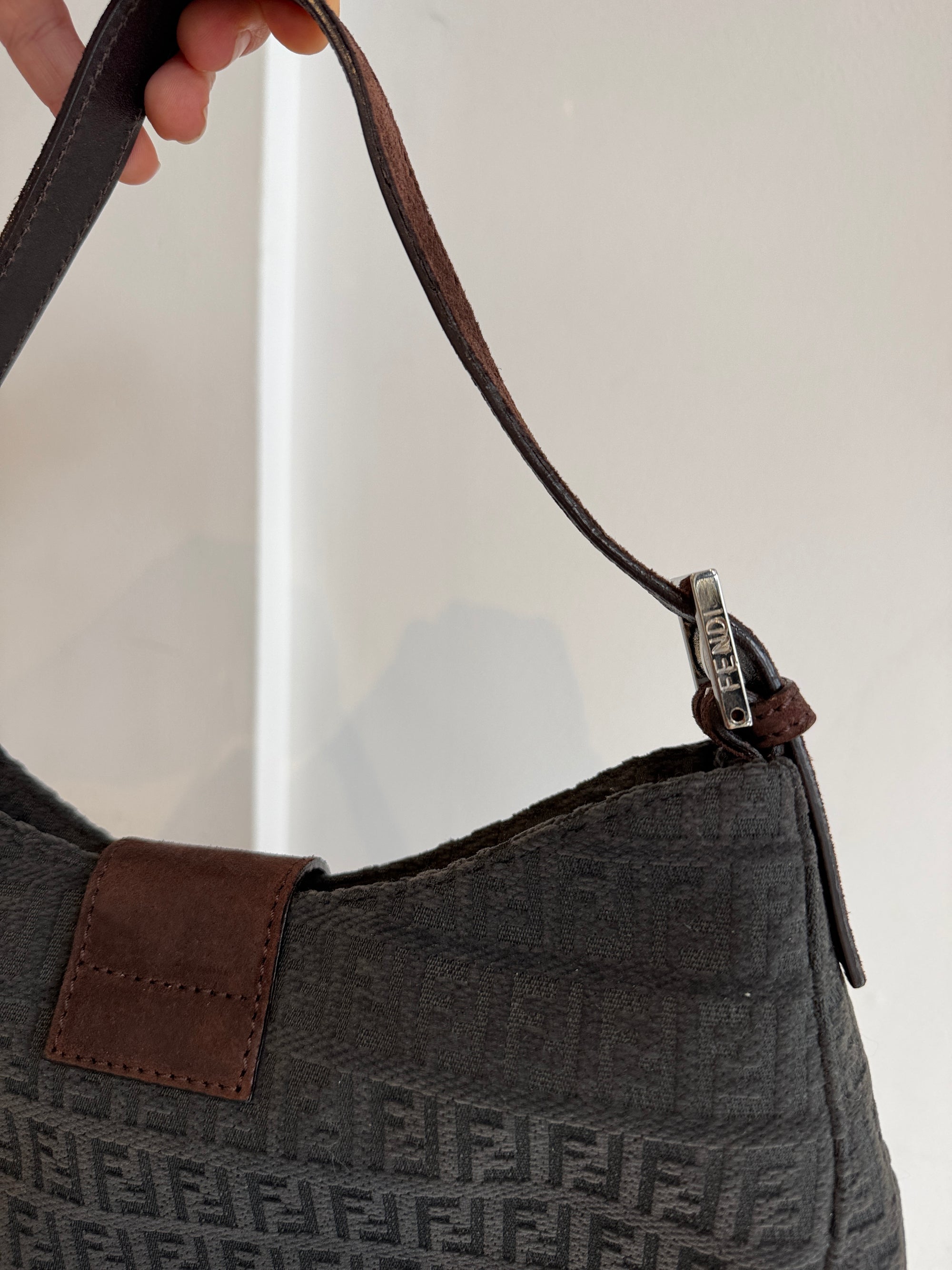 Fendi Vintage Hobo Shoulder Bag, Zucchino Monogram, Black/Brown