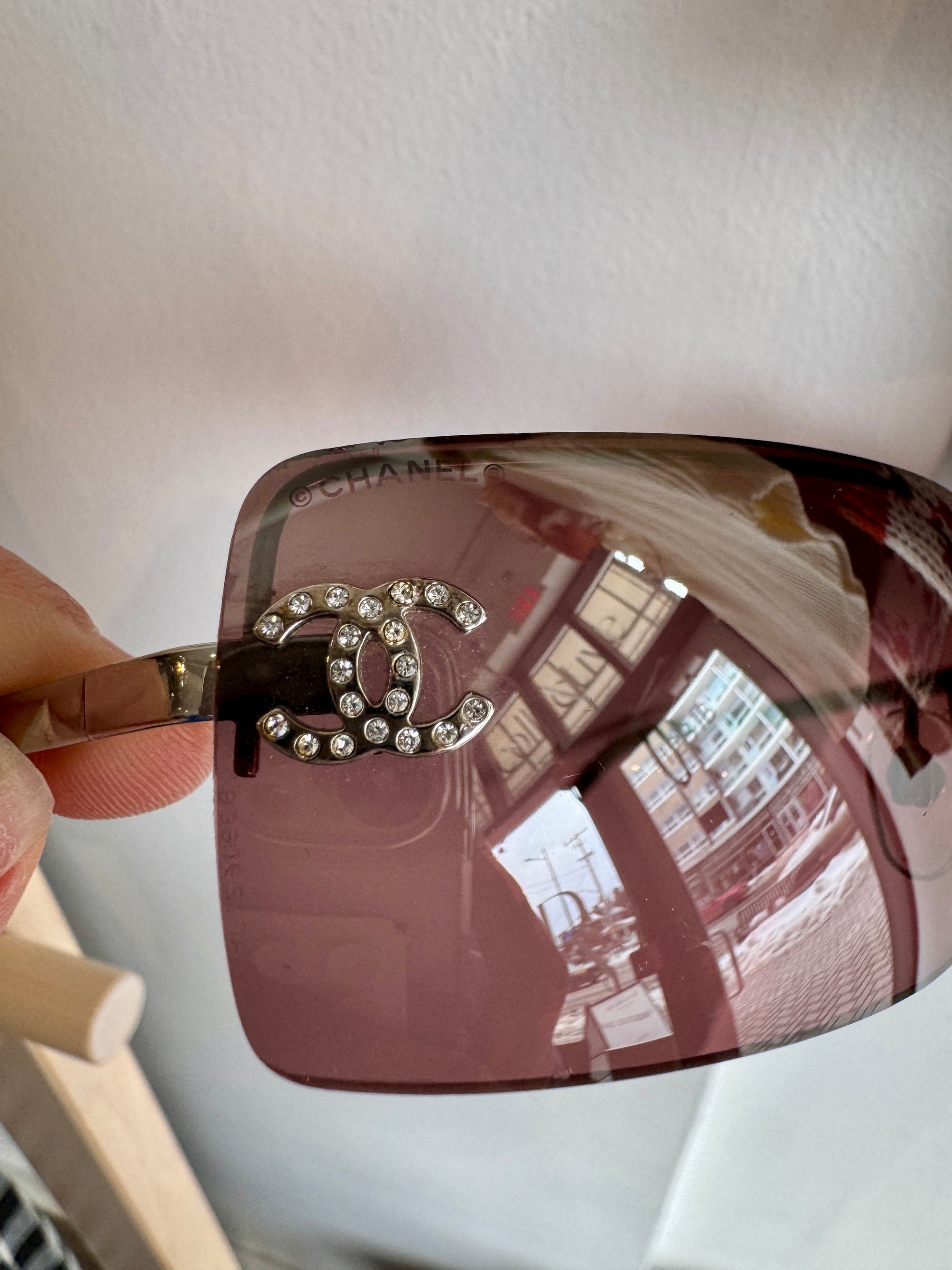 Chanel Y2K Rimless Sunglasses, Pink/Silver