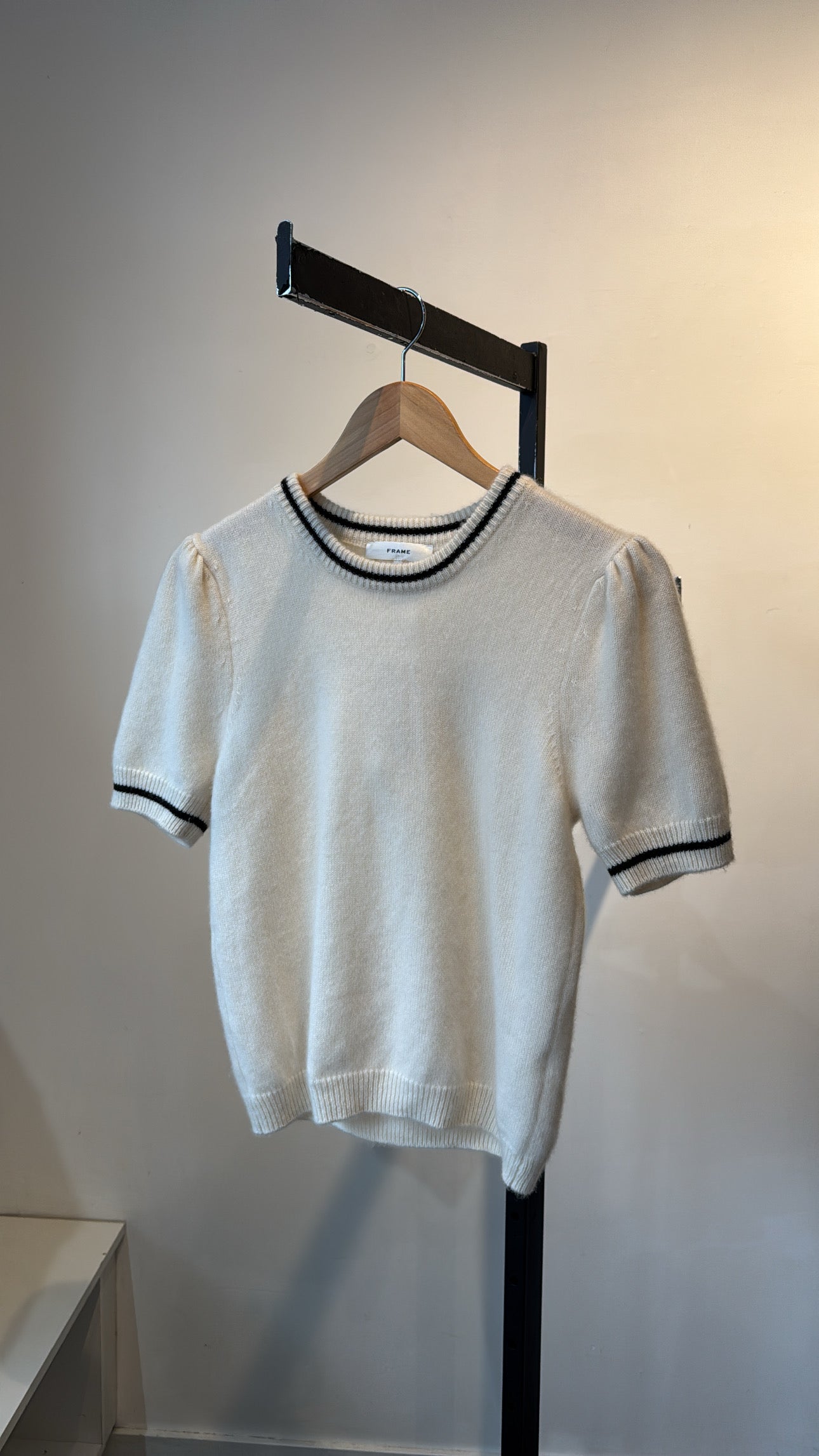 Frame cashmere short sleeve sweater, Cream, Large