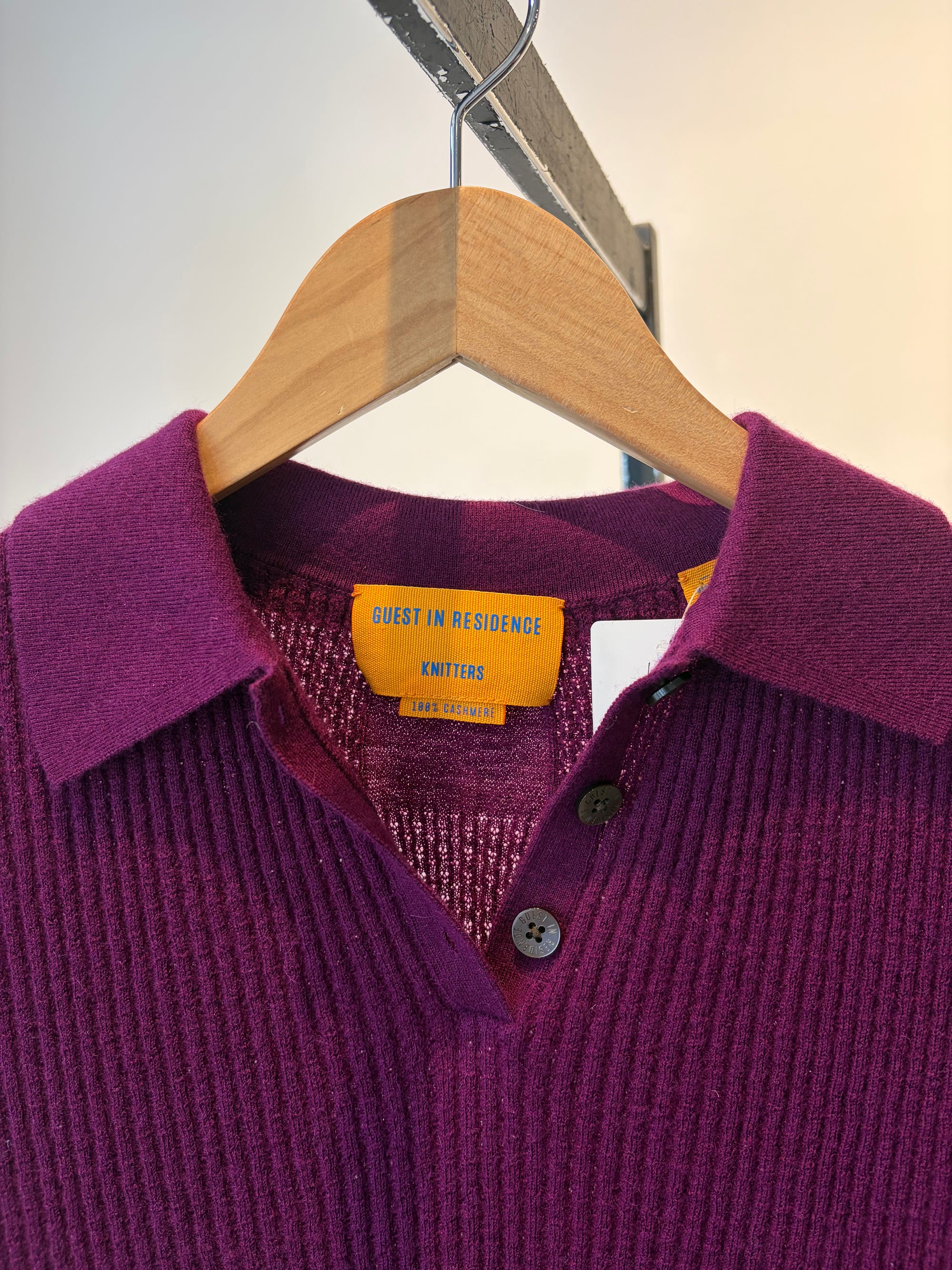 Guest in Residence Shrunken Cashmere Polo Top, Purple, Small