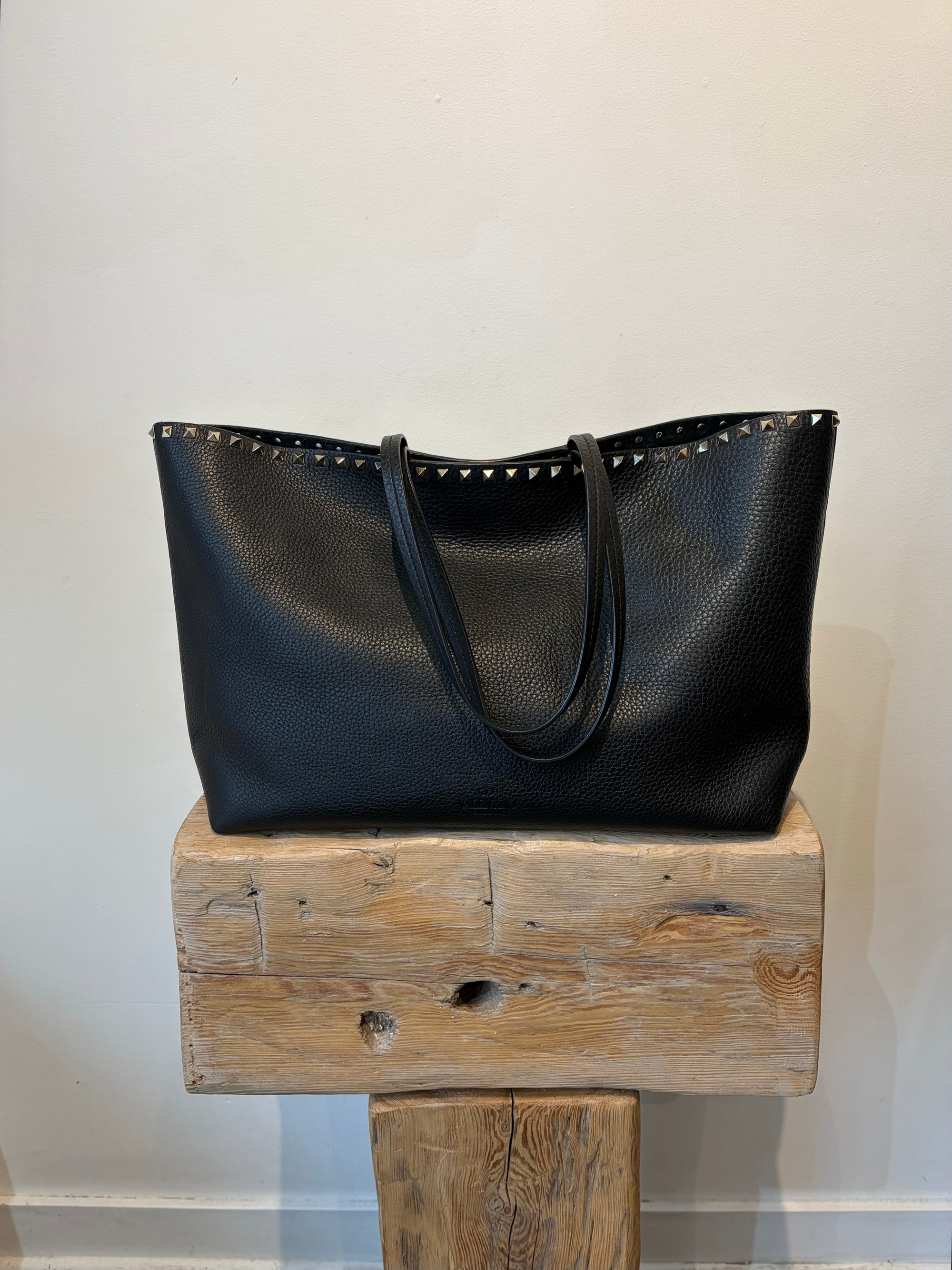 Valentino Garavani Rockstud Leather Tote Bag,  Black/Gold