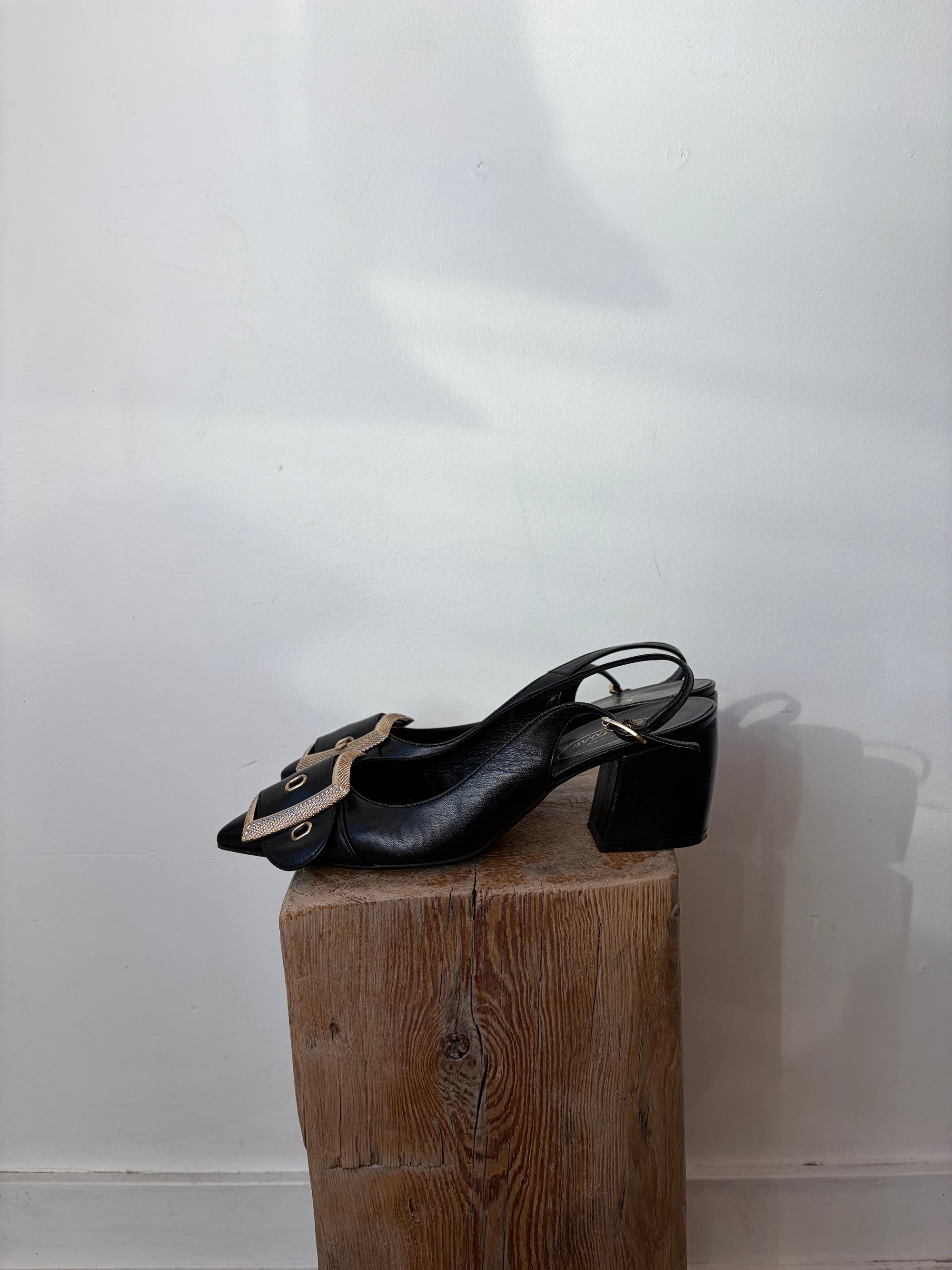 Browns Couture, Slingback Heels With Gold Hardware, 38.5