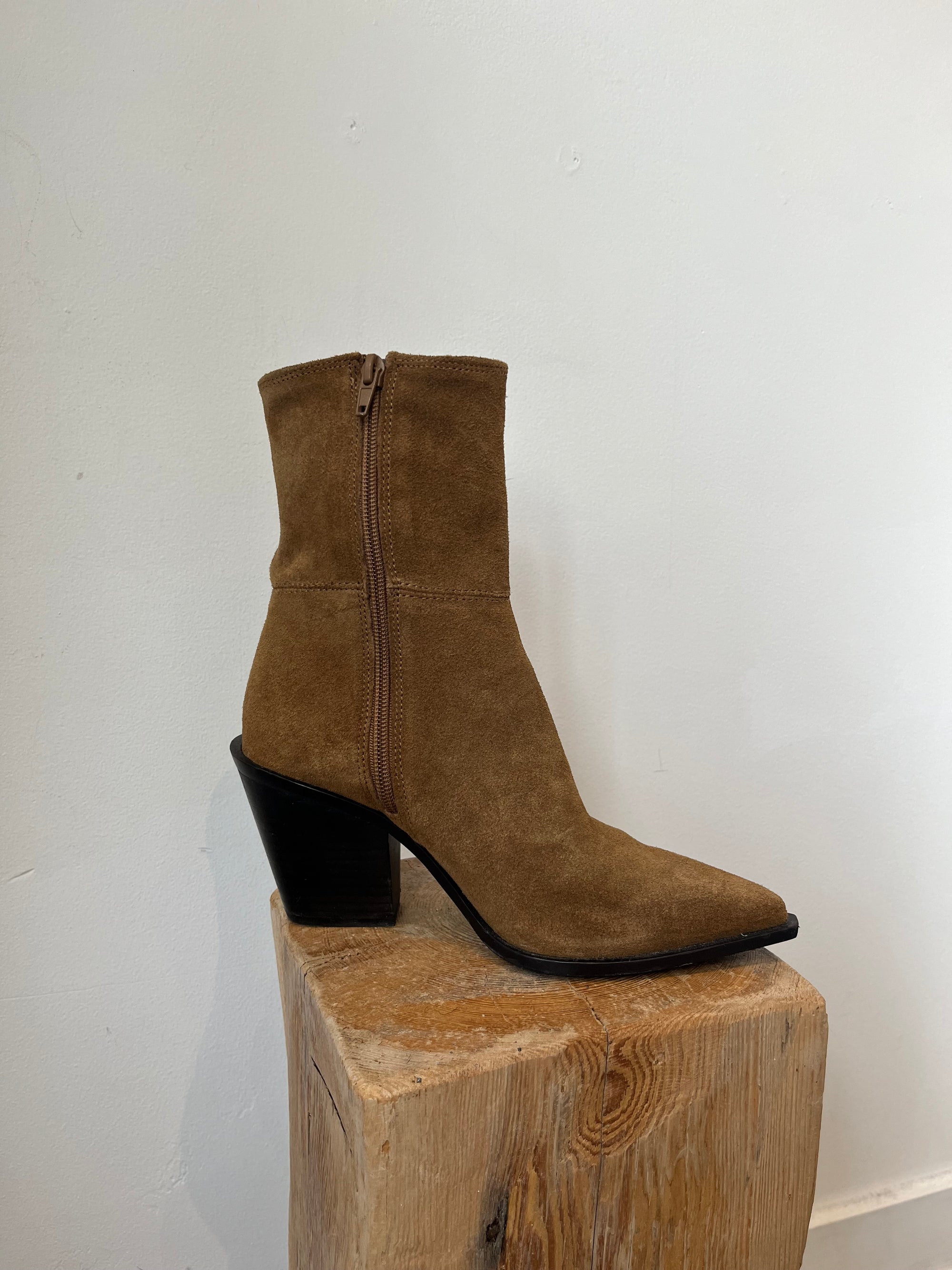 Zara Suede Block Heel Boots, Brown, 35