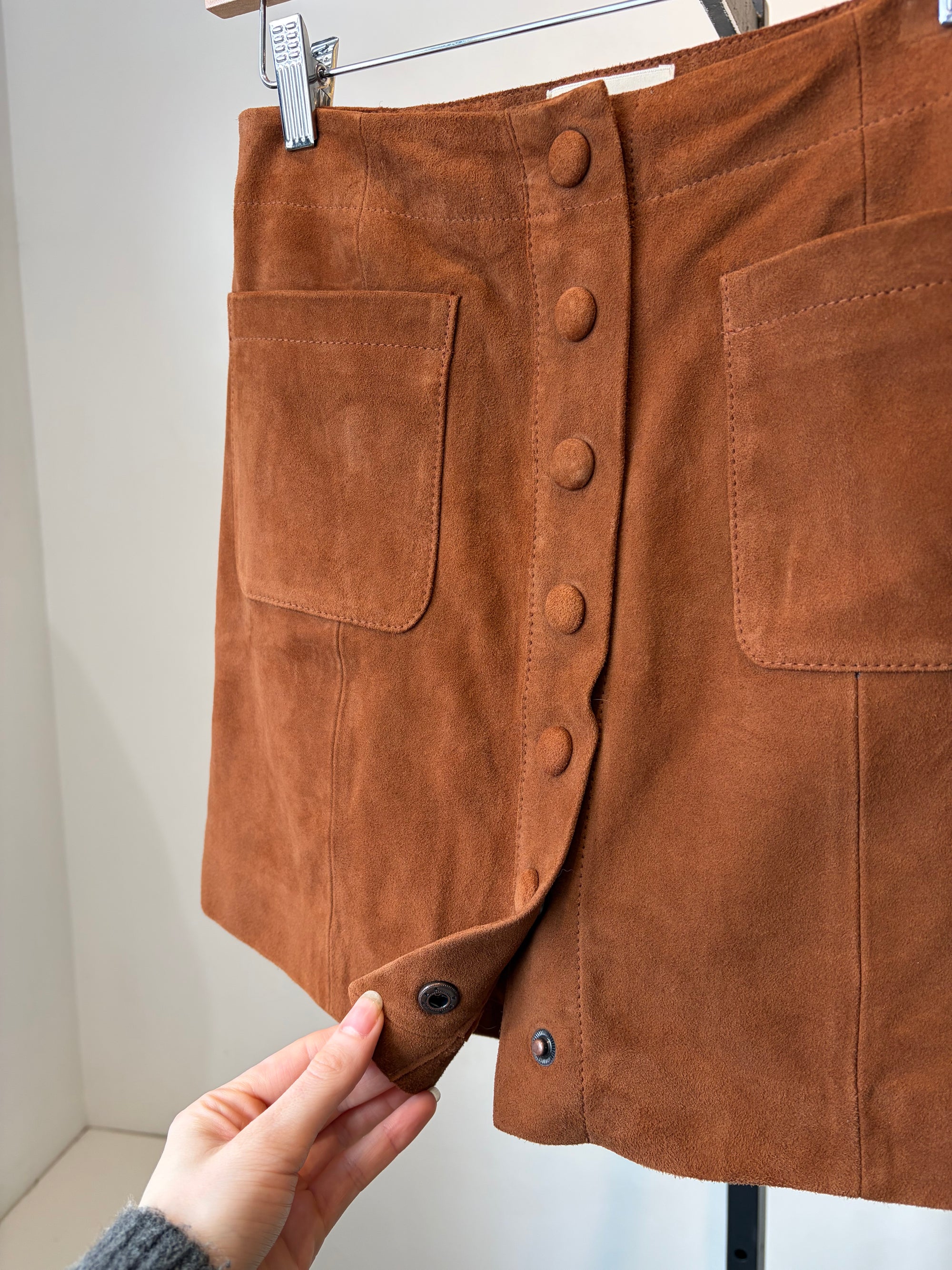 Sézane Nehir Suede Leather Skirt, Caramel, 34