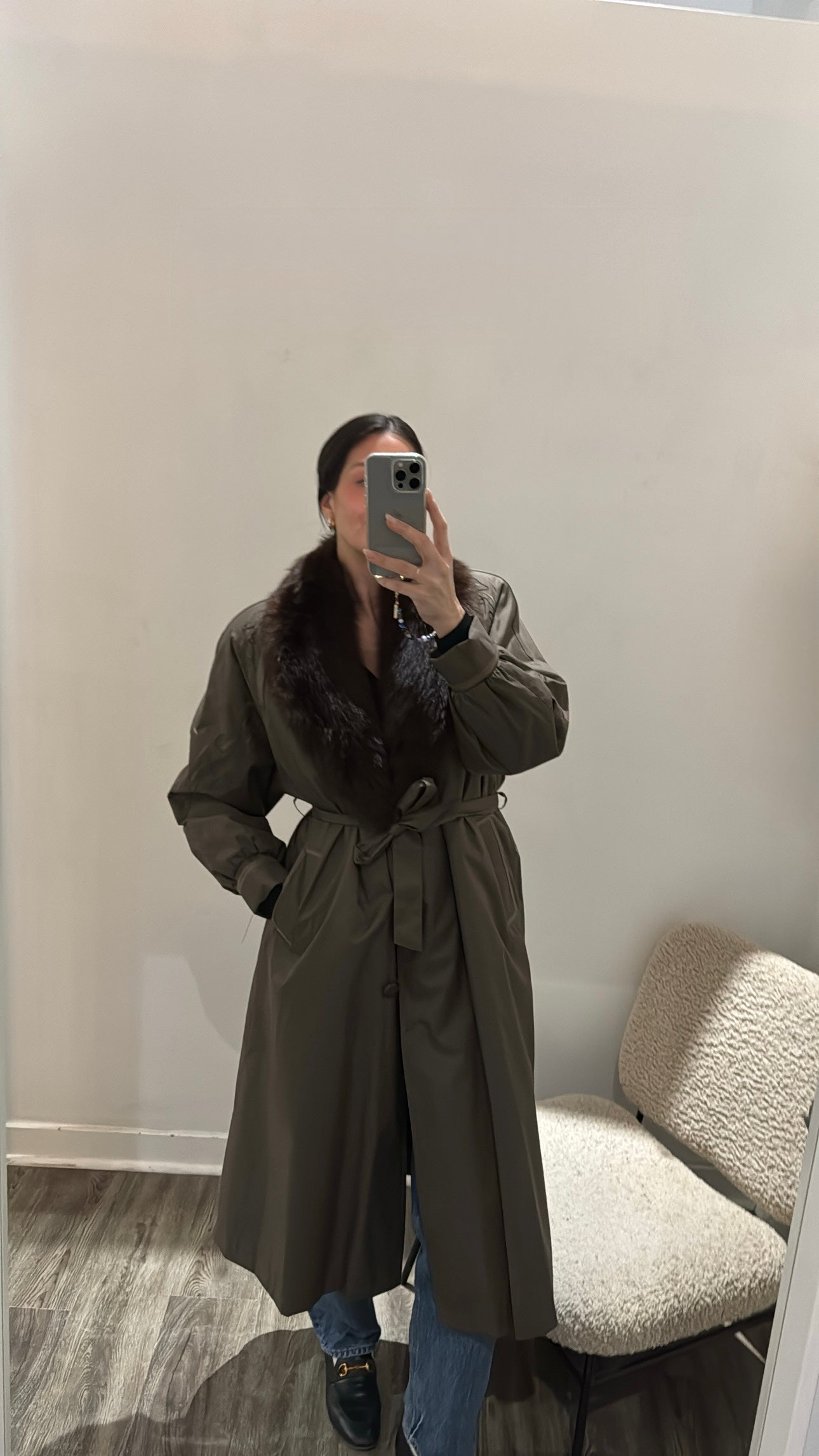 Les Fourrures Riviera Furs trench coat, Khaki Brown, 12