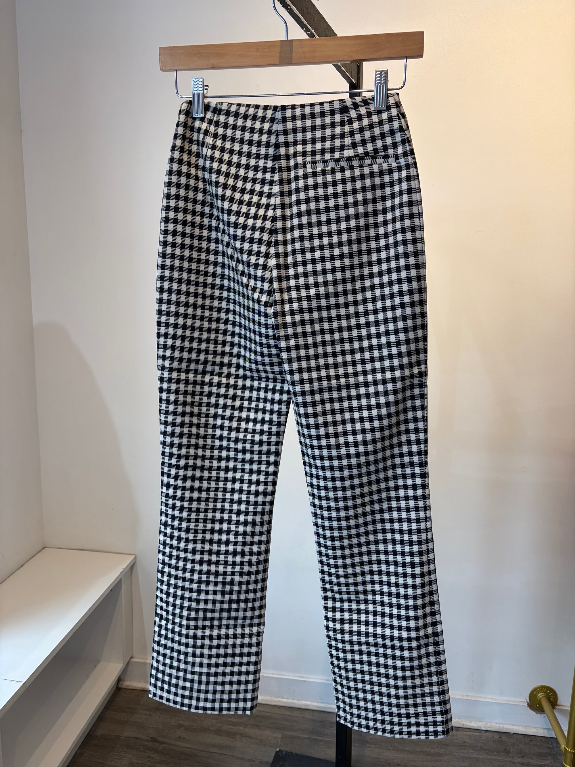 Sezane Ciara Trousers, New with Tags, Black/White Gingham, 32 (0)