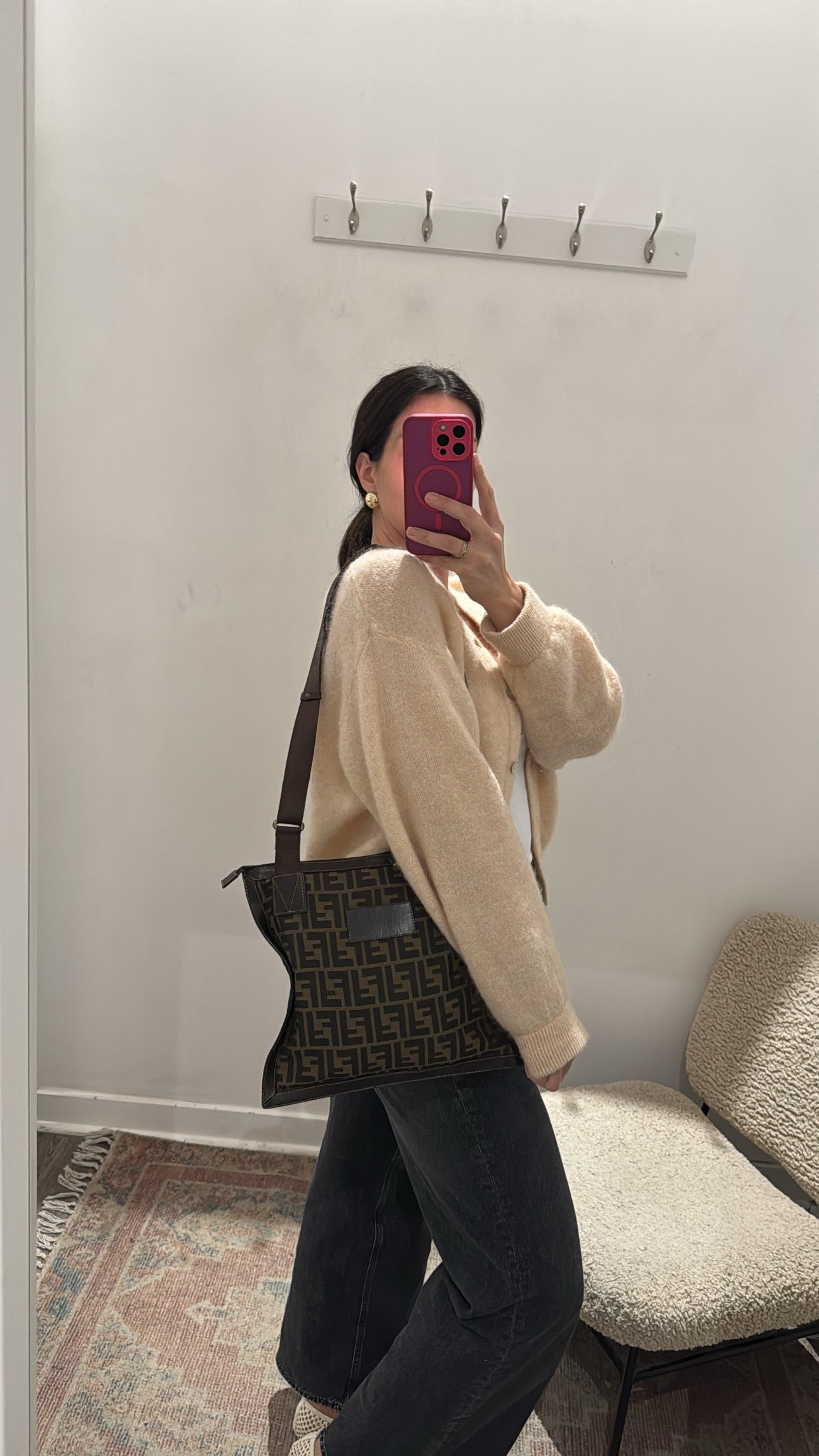 Fendi Zucca Crossbody Cloth Handbag, Brown