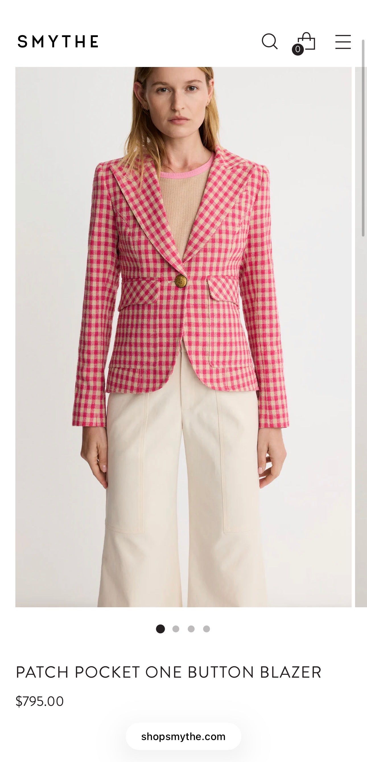 Smythe Patch Pocket One Button Blazer, Pink, 4