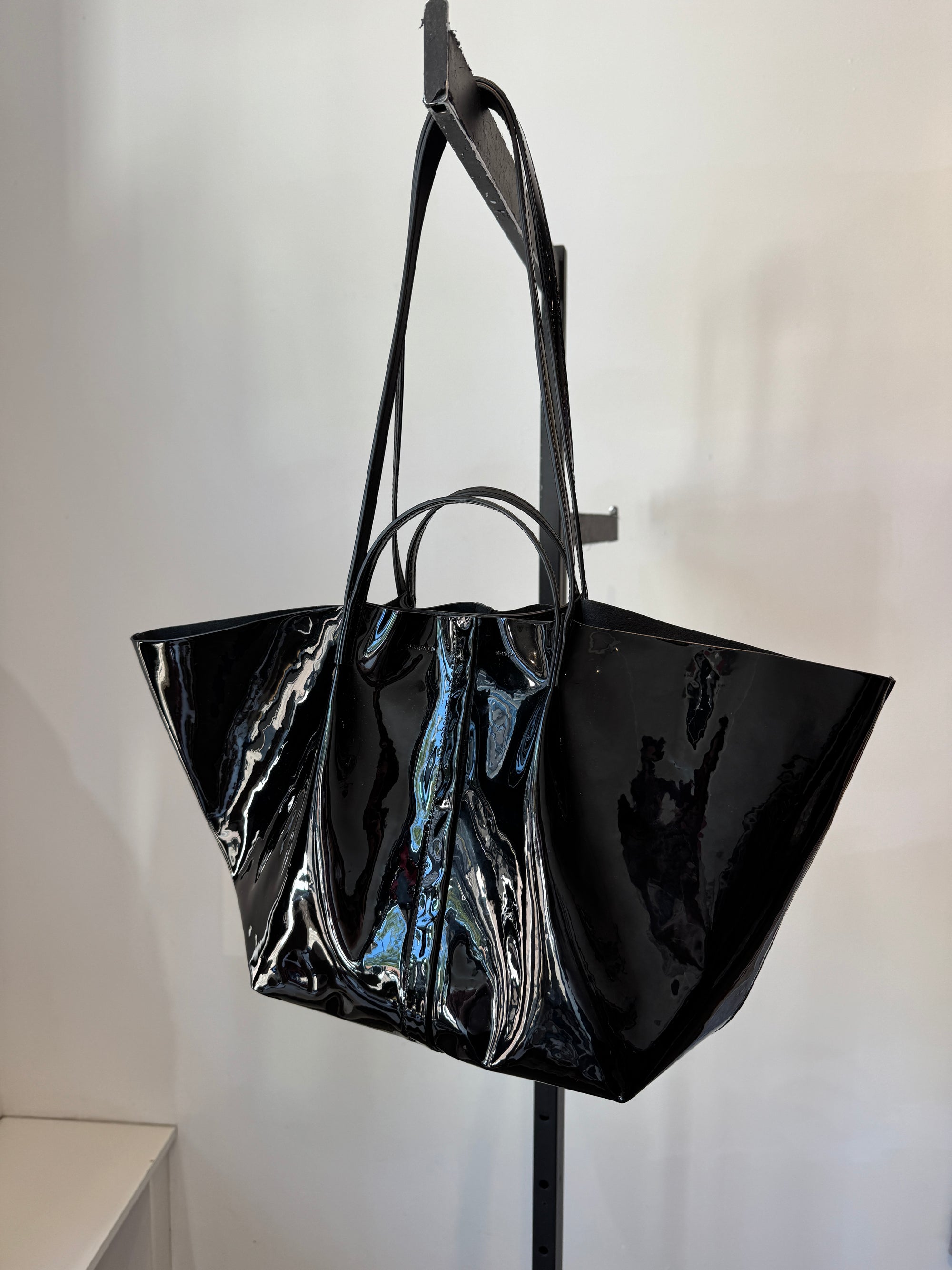 All Saints Patent Leather Tote Handbag Black