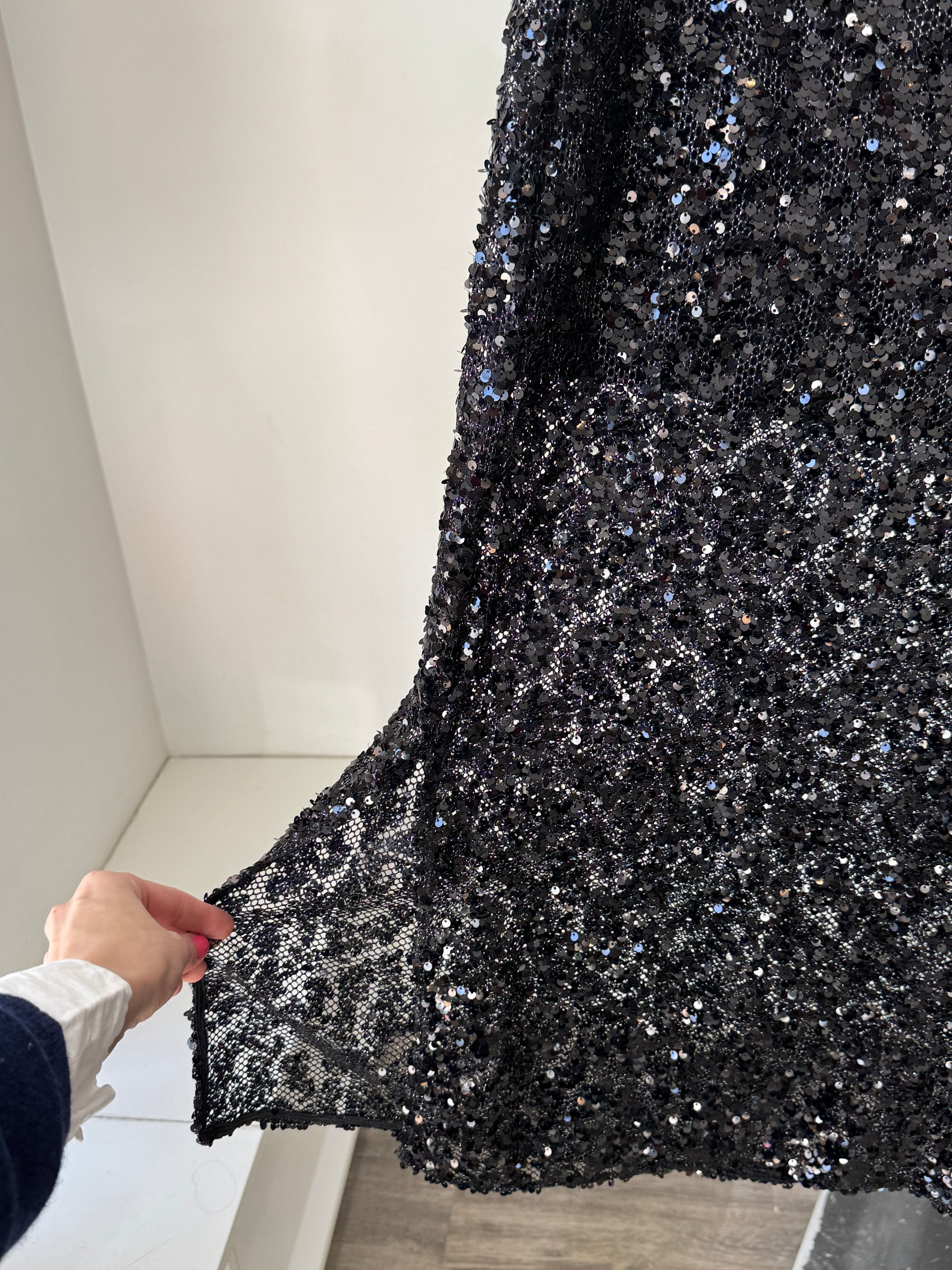 H&M Black Sequin Midi Skirt