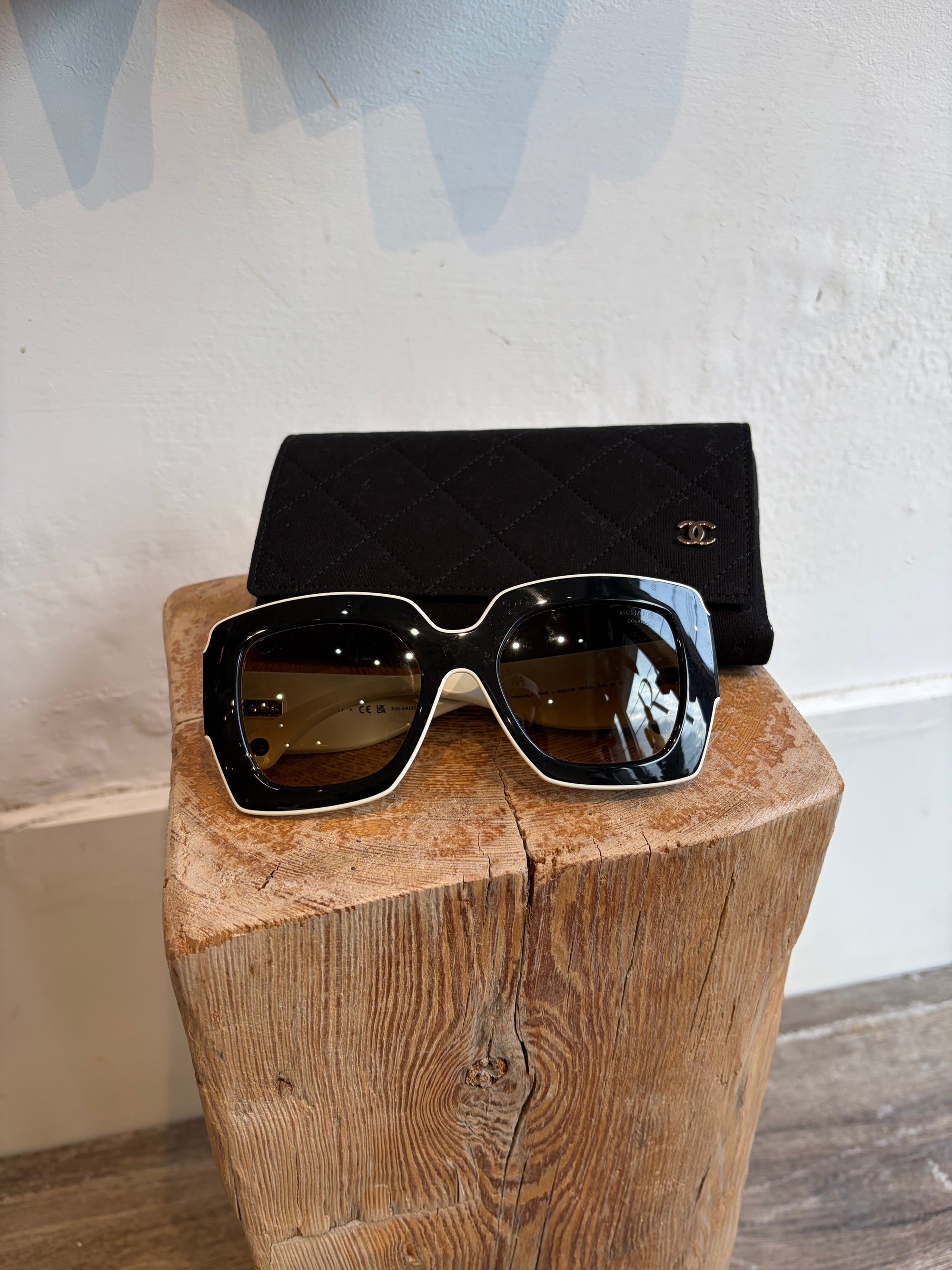 Chanel CC Logo Square Sunglasses, Black / White