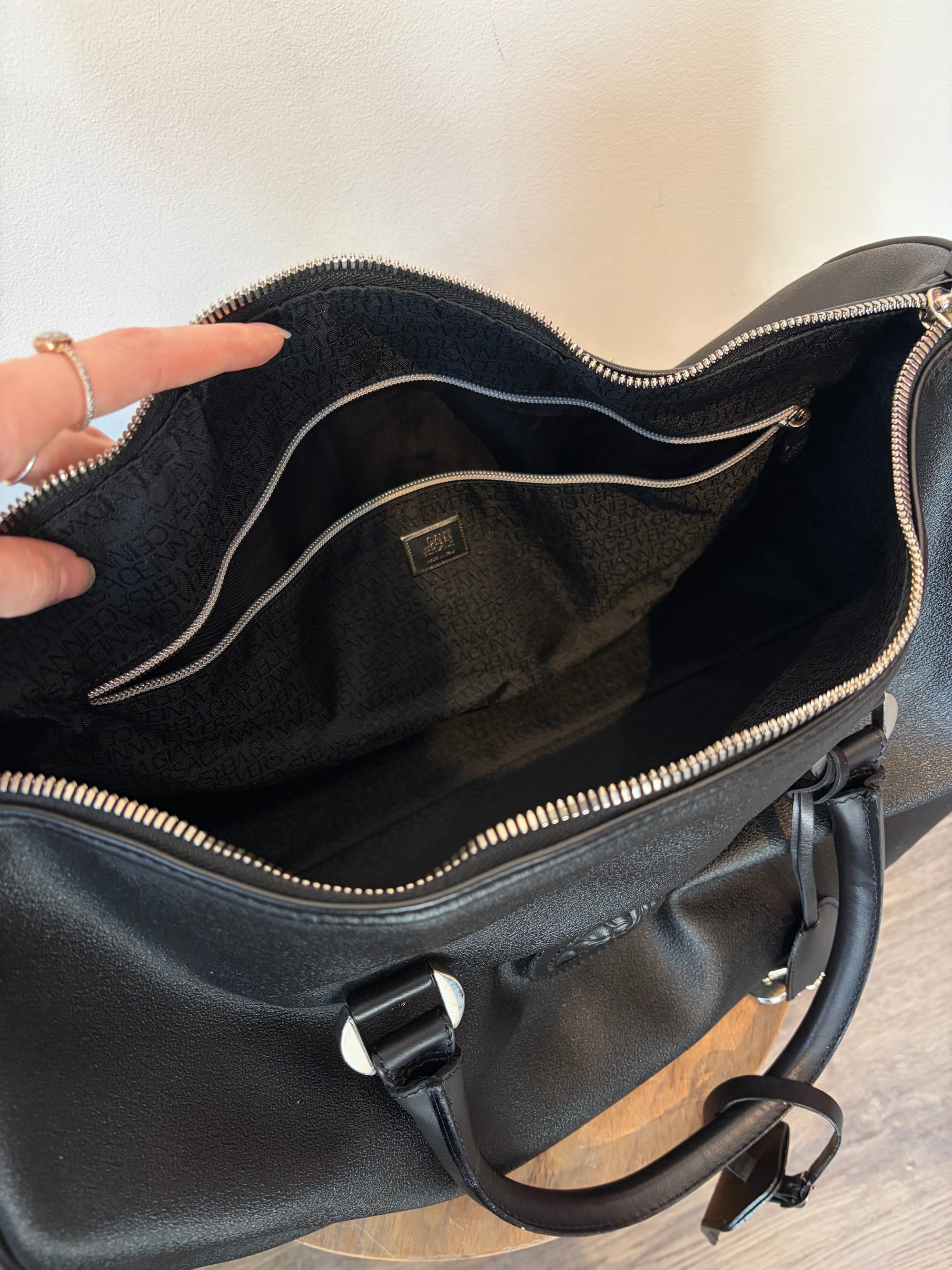 Gianni Versace Leather Small Weekend Bag, Black