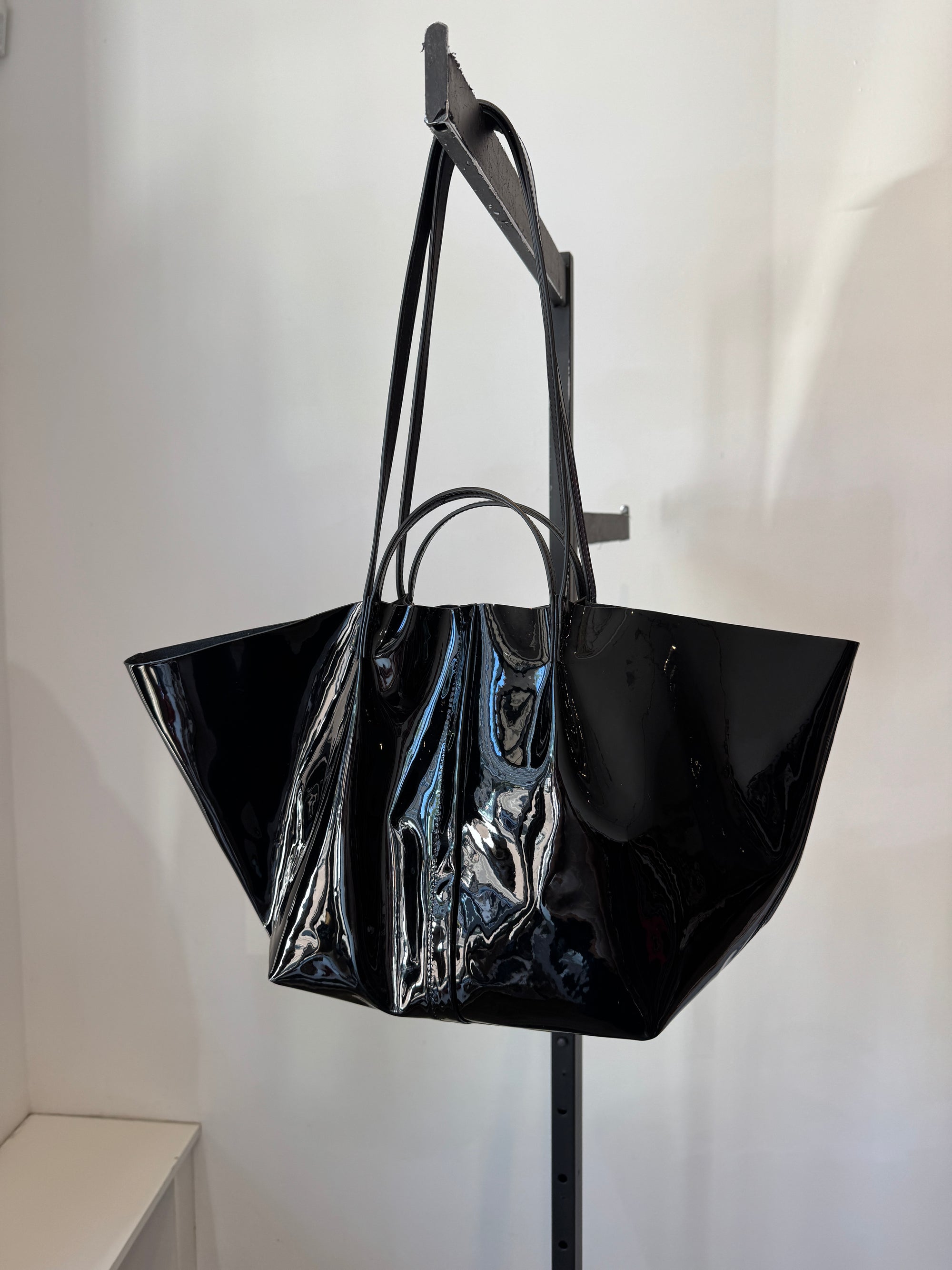 All Saints Patent Leather Tote Handbag Black