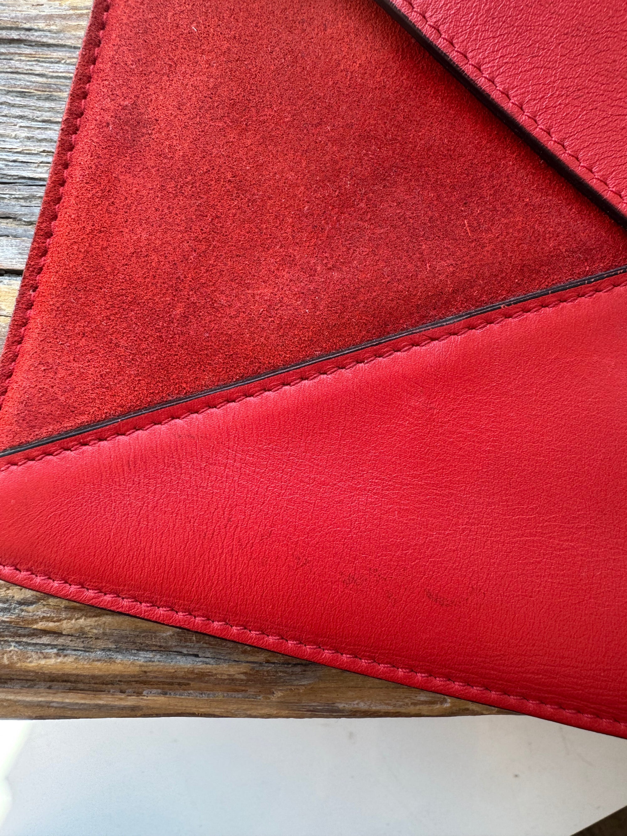 Celine Red Leather And Suede Diamond Clutch Handbag