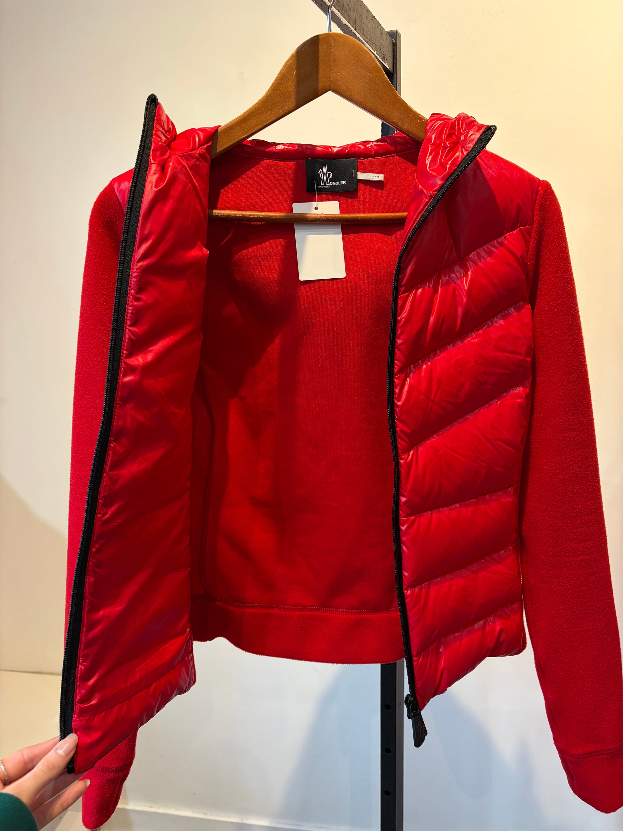 Moncler technical fleece hooded cardigan jacket,  Red, XS