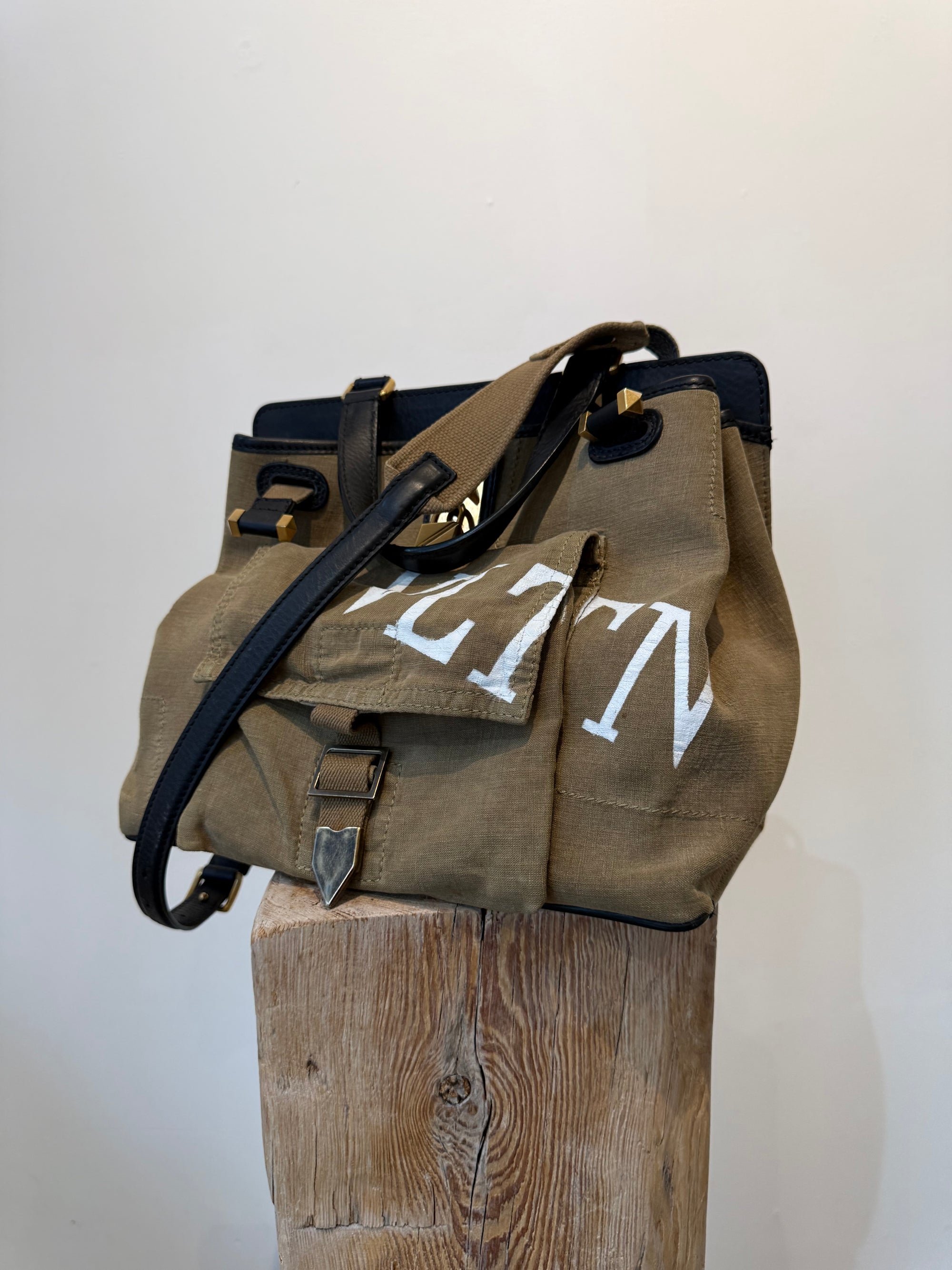 Valentino Garavani Joylock Canvas/Leather Handbag, Khaki