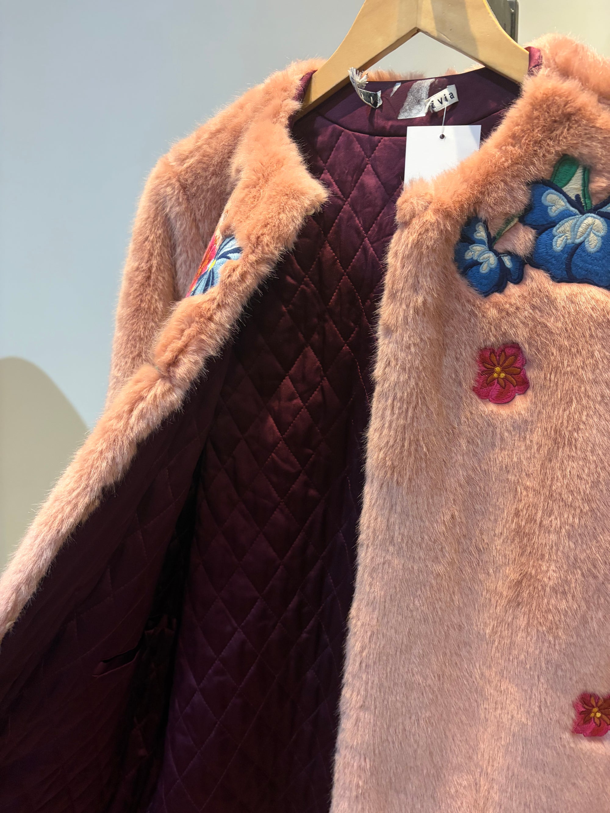 Alice + Olivia embroidered faux fur coat, Pink, Medium