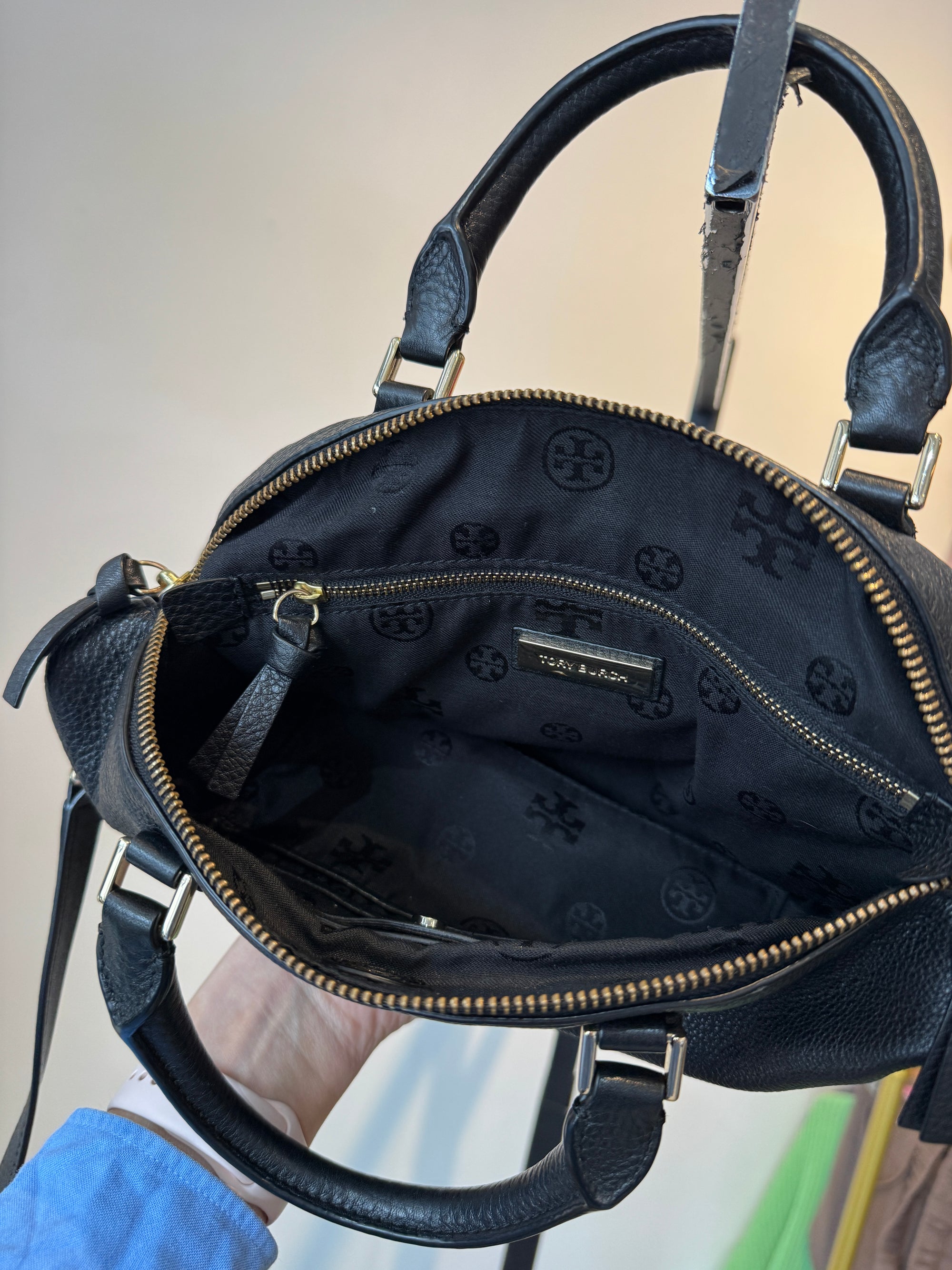 Tory Burch black leather top handle handbag, Black