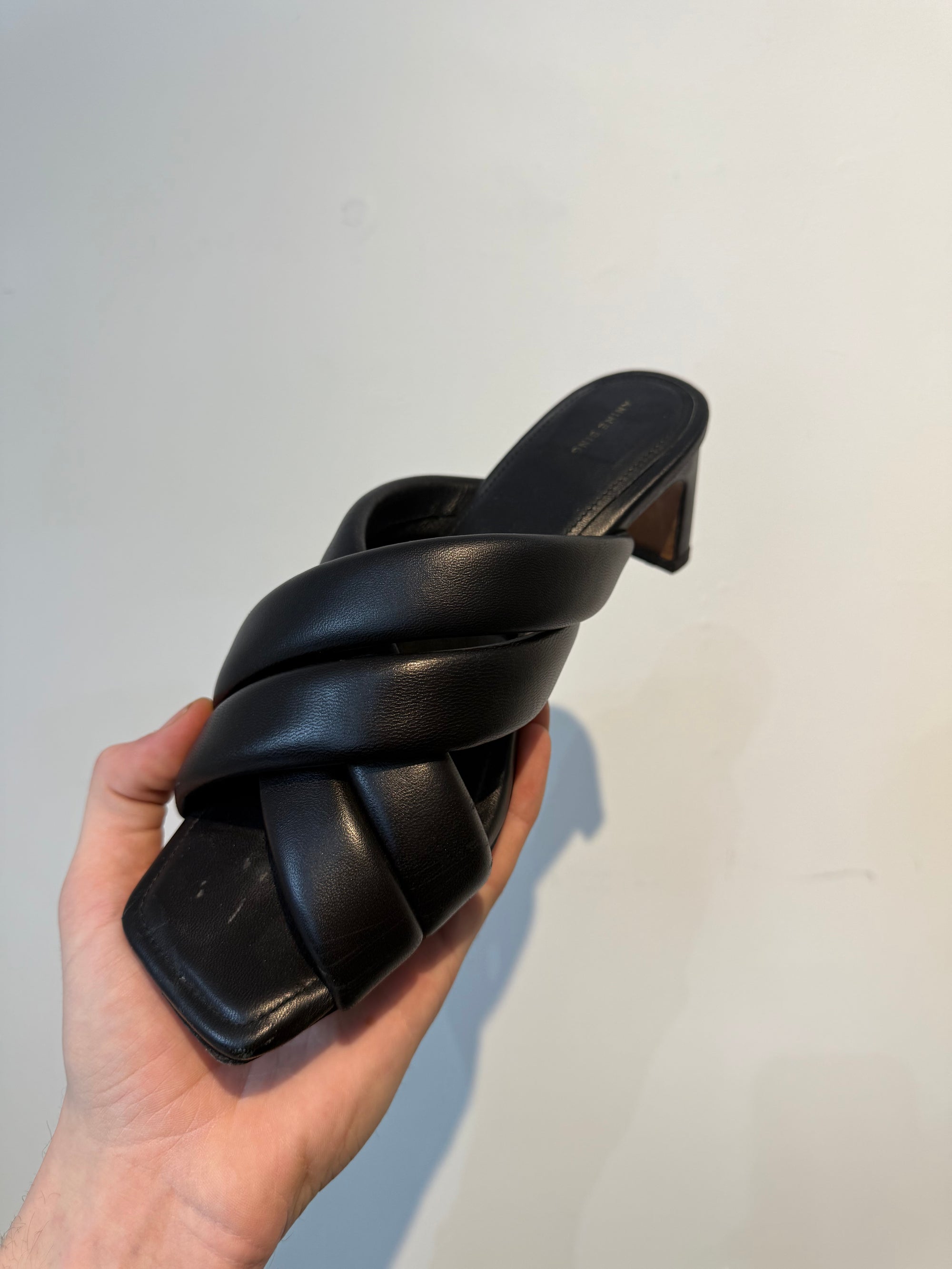 Anine Bing leather cross strap heeled sandals, Black, 38