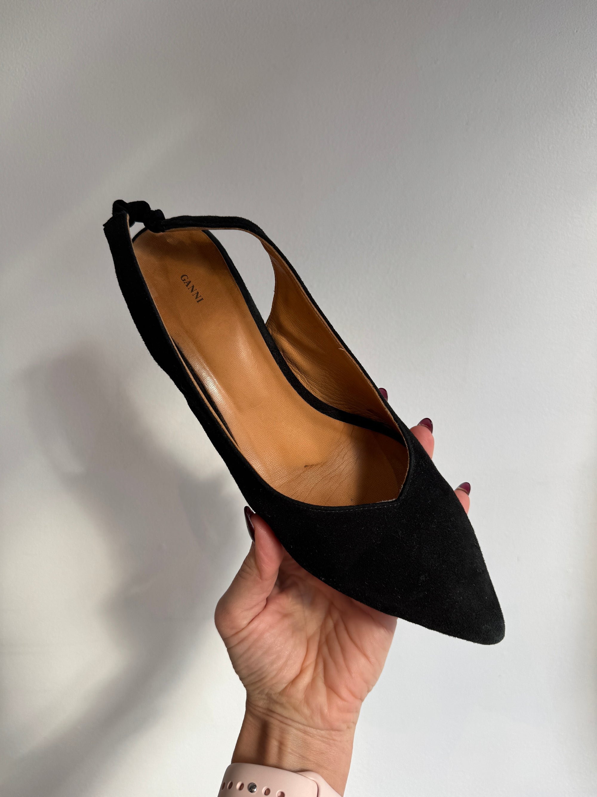 Ganni slingback kitten heels, Black, 38