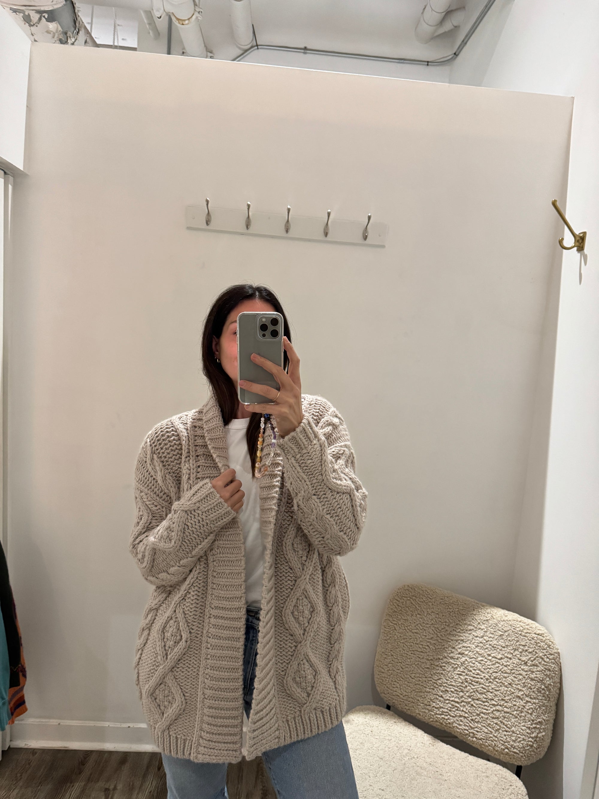 Zara chunky knit oversized cardigan, Oatmeal, Small
