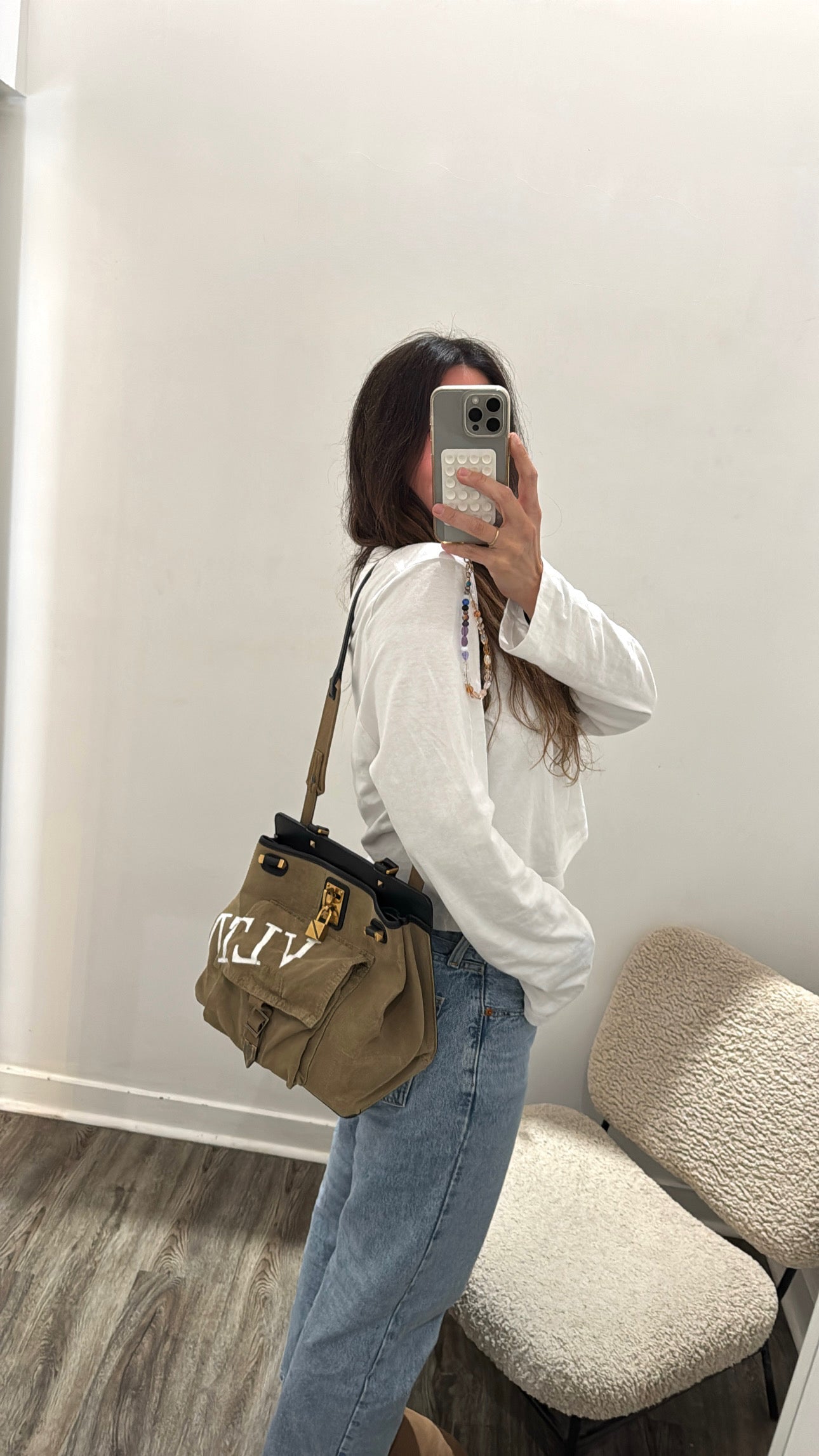 Valentino Garavani Joylock Canvas/Leather Handbag, Khaki