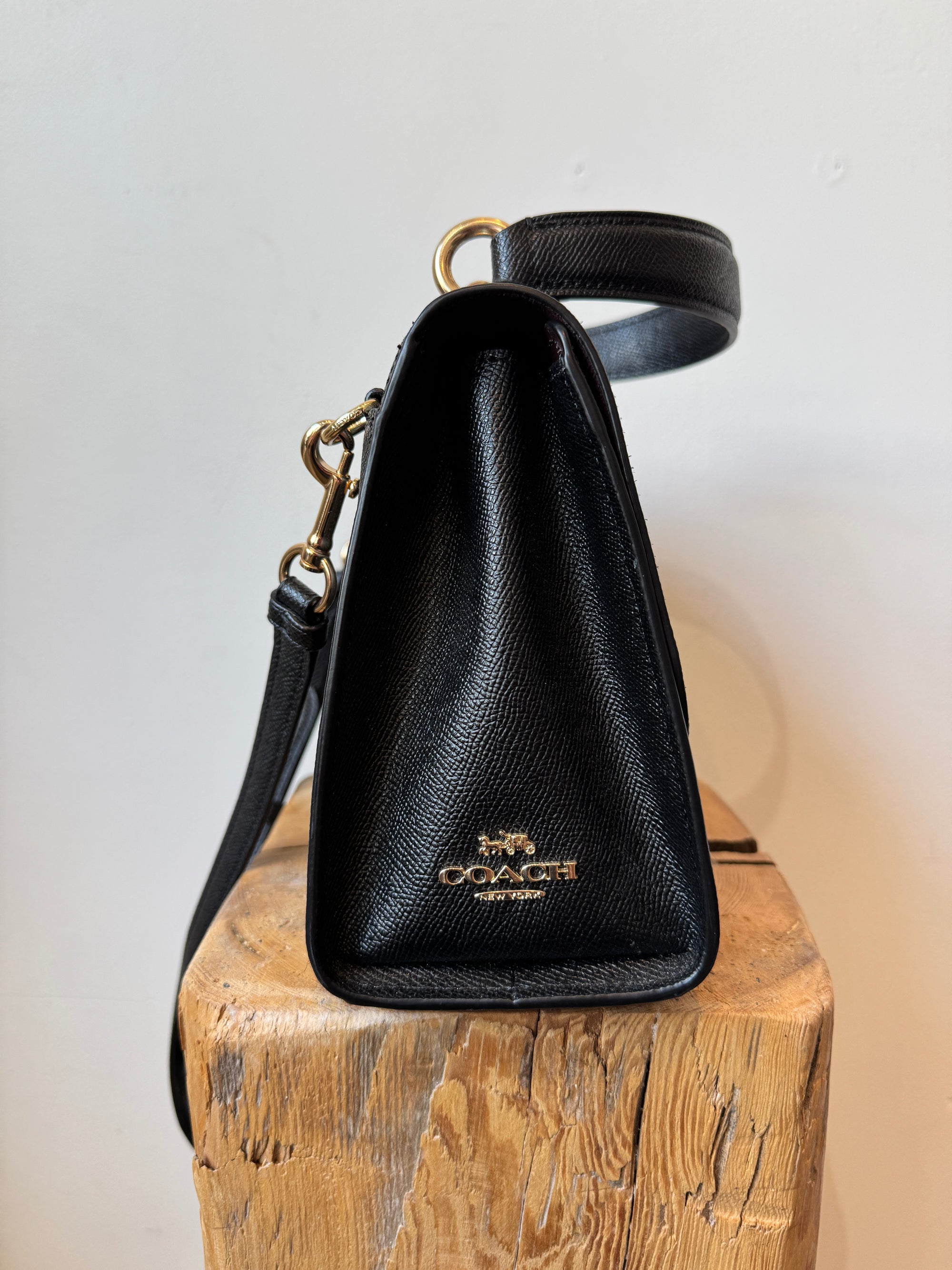 Coach Leather Tilly Top Handle Handbags Black