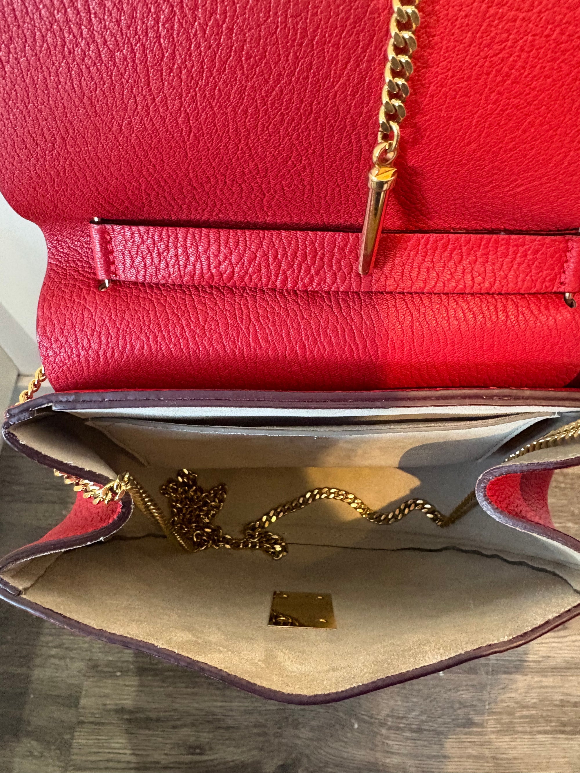 Chloe Leather Drew Bag, Red