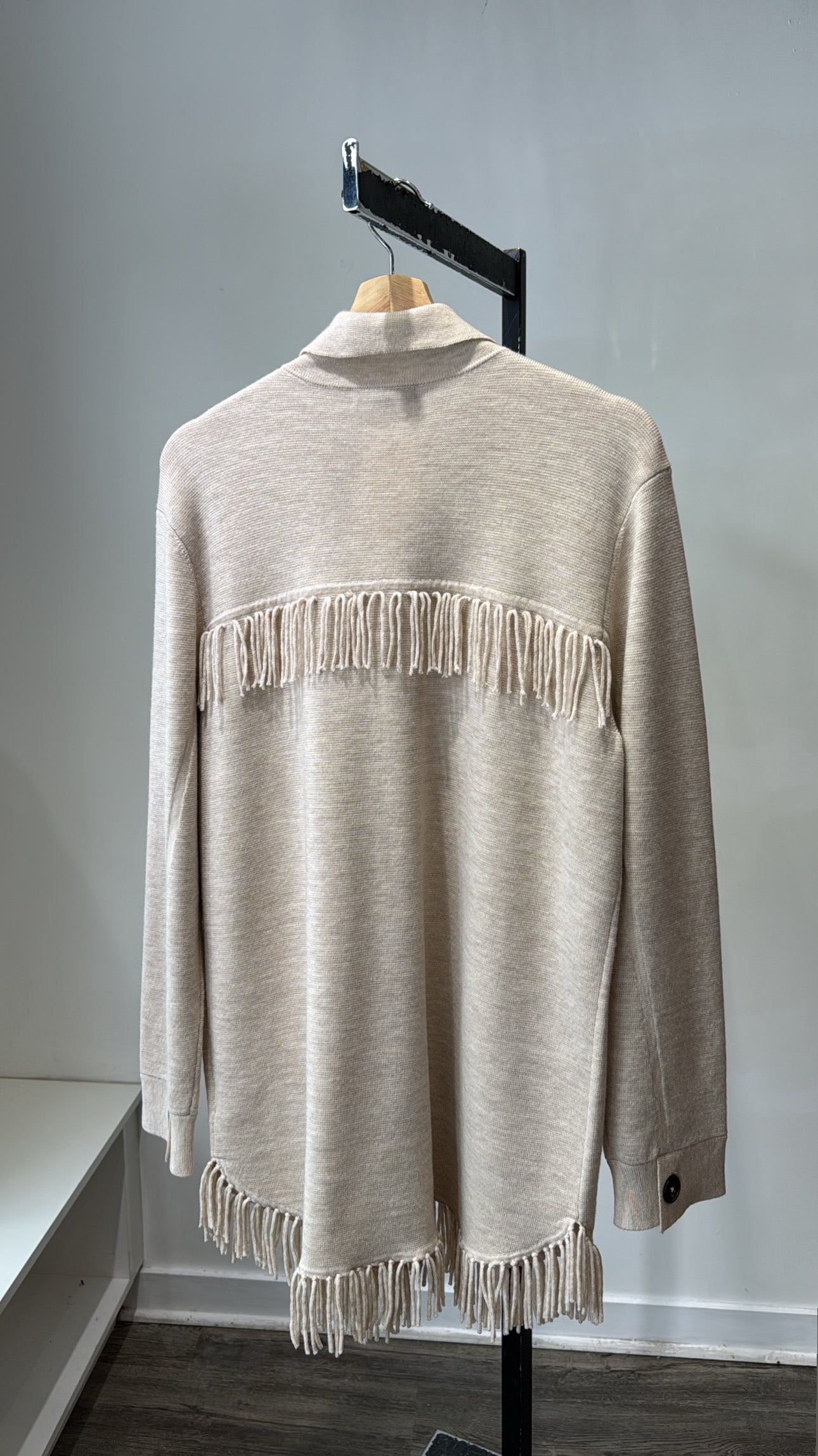 Repeat merino wool fringe cardigan, Beige, Large